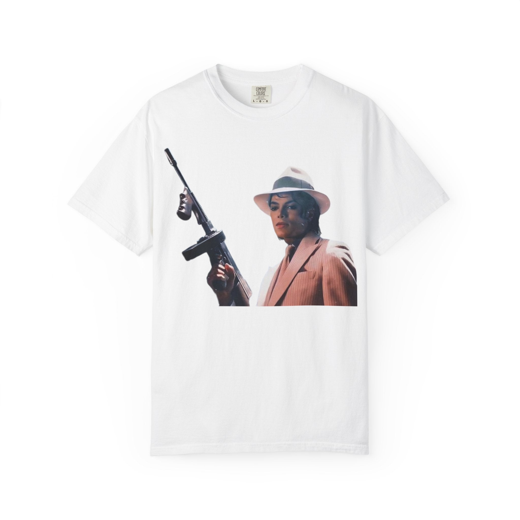 Vintage Gangster Portrait T-Shirt | Retro Typewriter Tommy Gun Photo