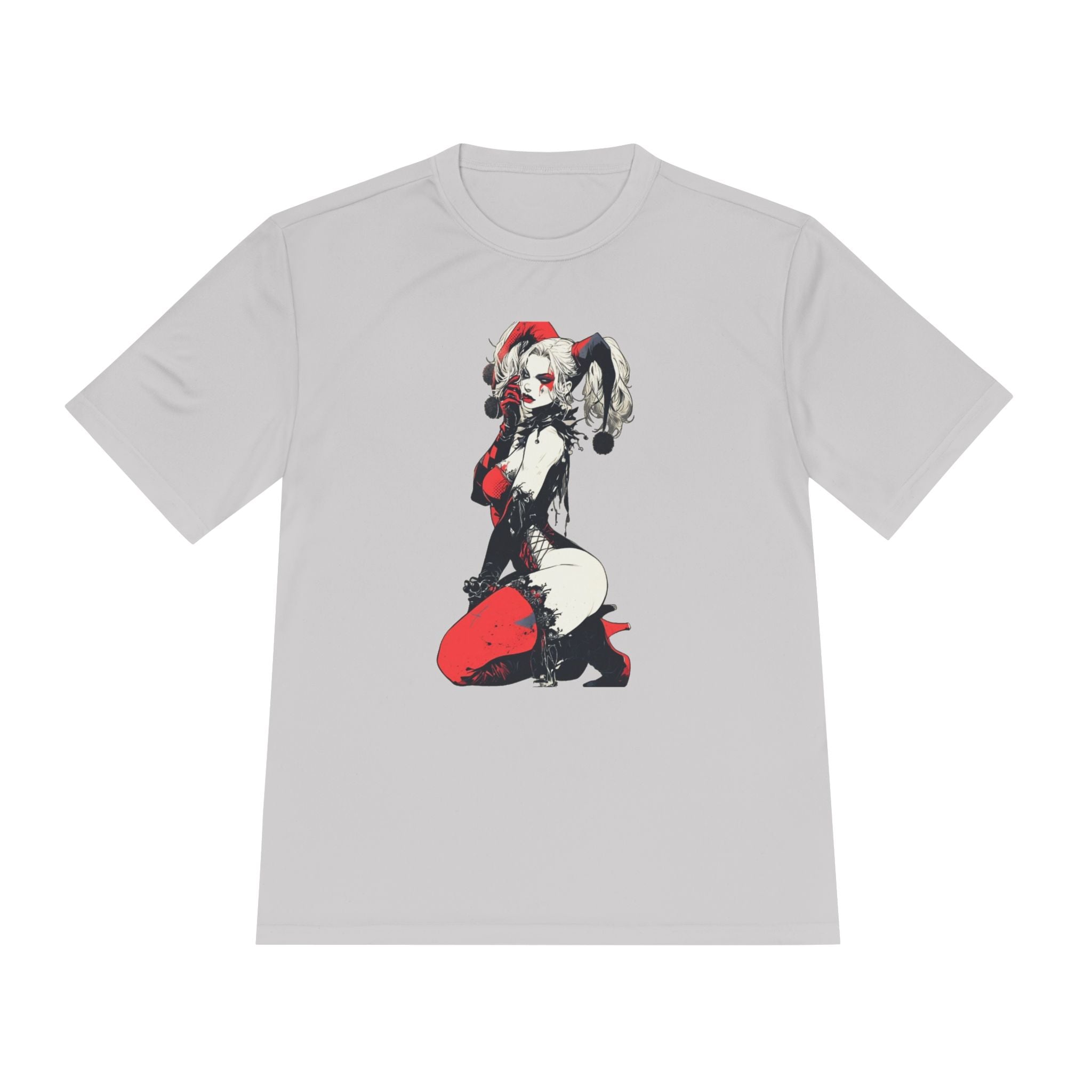 Harlequin Pinup Character Tee | Red Black Joker Girl Illustration