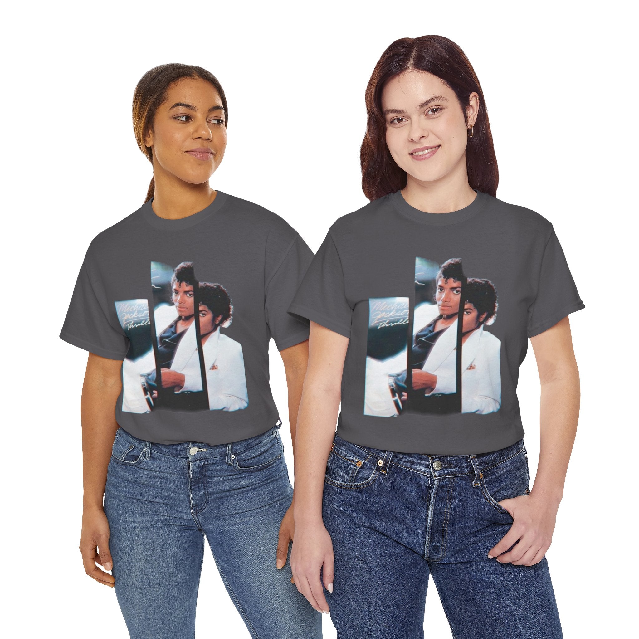 Michael Jackson Thriller Vintage Split-Photo Graphic Tee — Black Retro Portrait & Panther Back Design