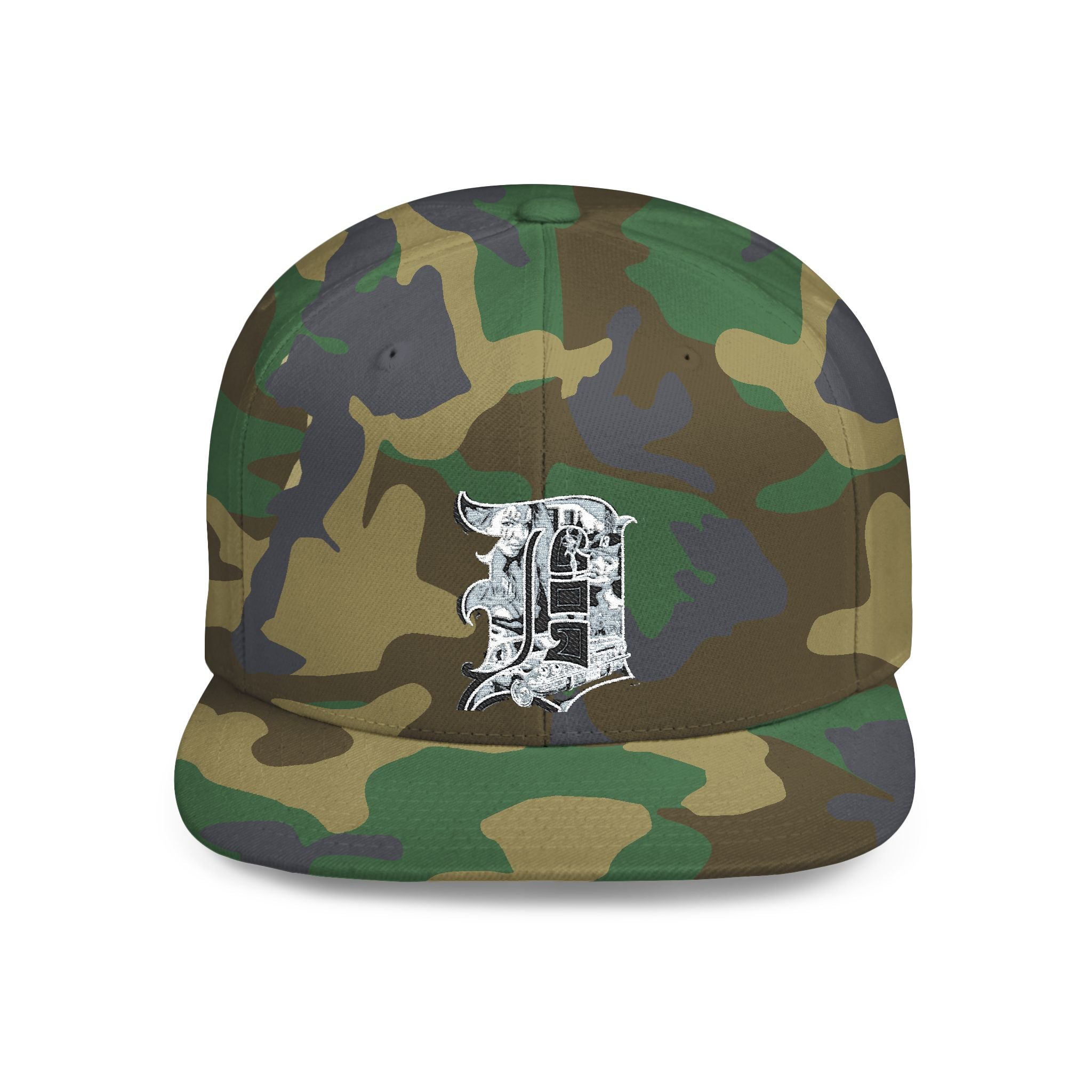 Detroit D Chrome Letter Flat Bill Snapback | Silver Letter D Hat