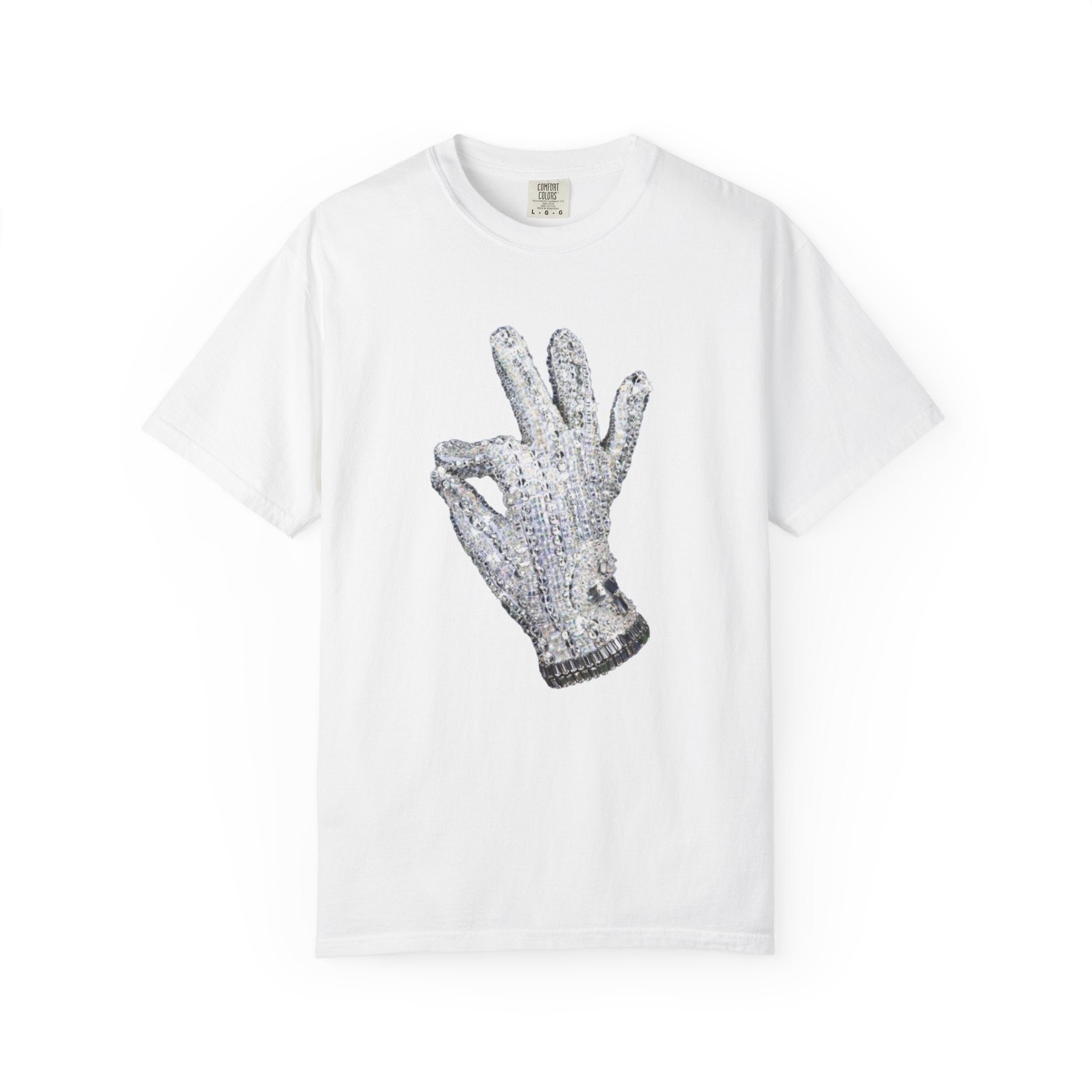 Sequined Glove Illustration T-Shirt | Signature Script Back