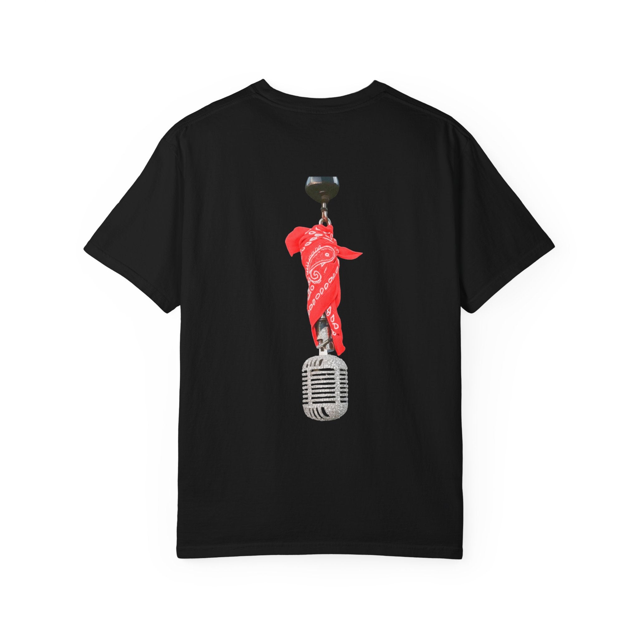 CB Graffiti Portrait T-shirt | Side Profile Photo Print, Back Microphone & Bandana Art