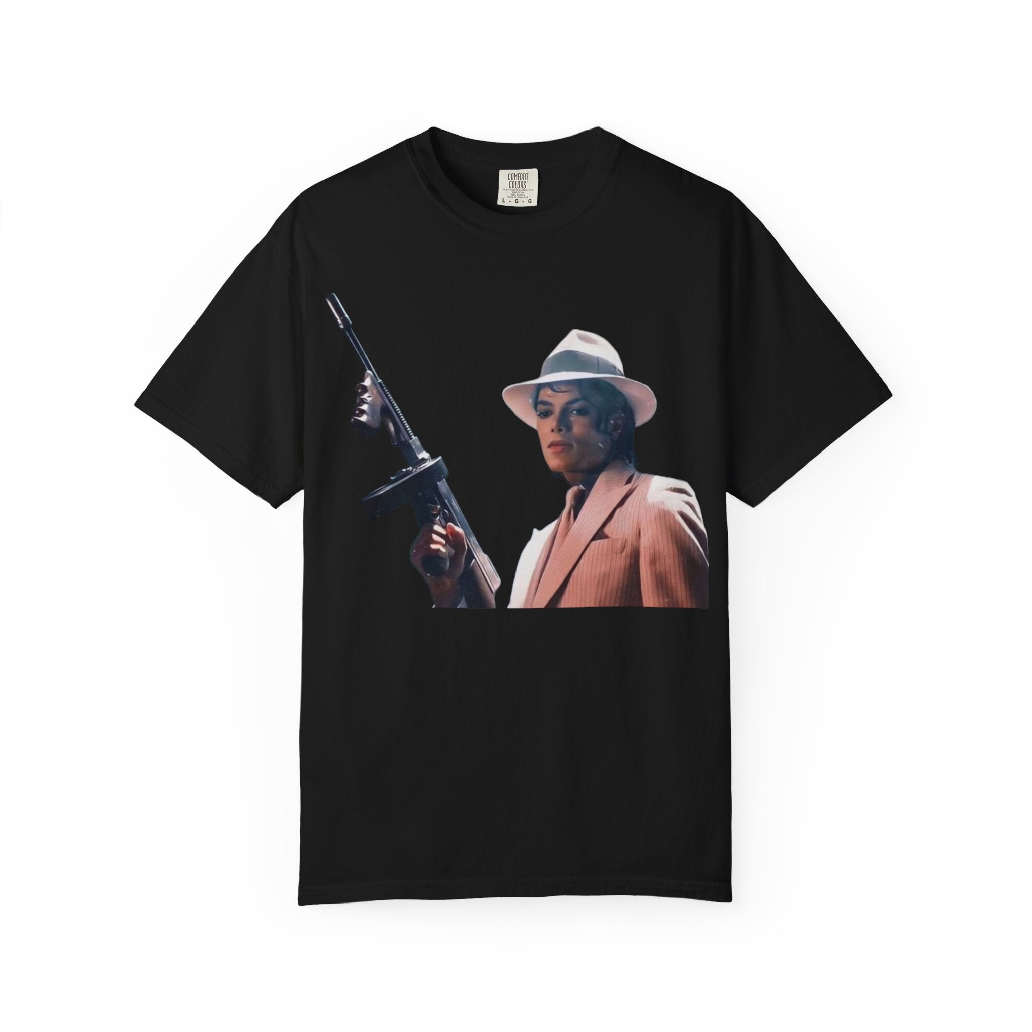 Vintage Gangster Portrait T-Shirt | Retro Typewriter Tommy Gun Photo
