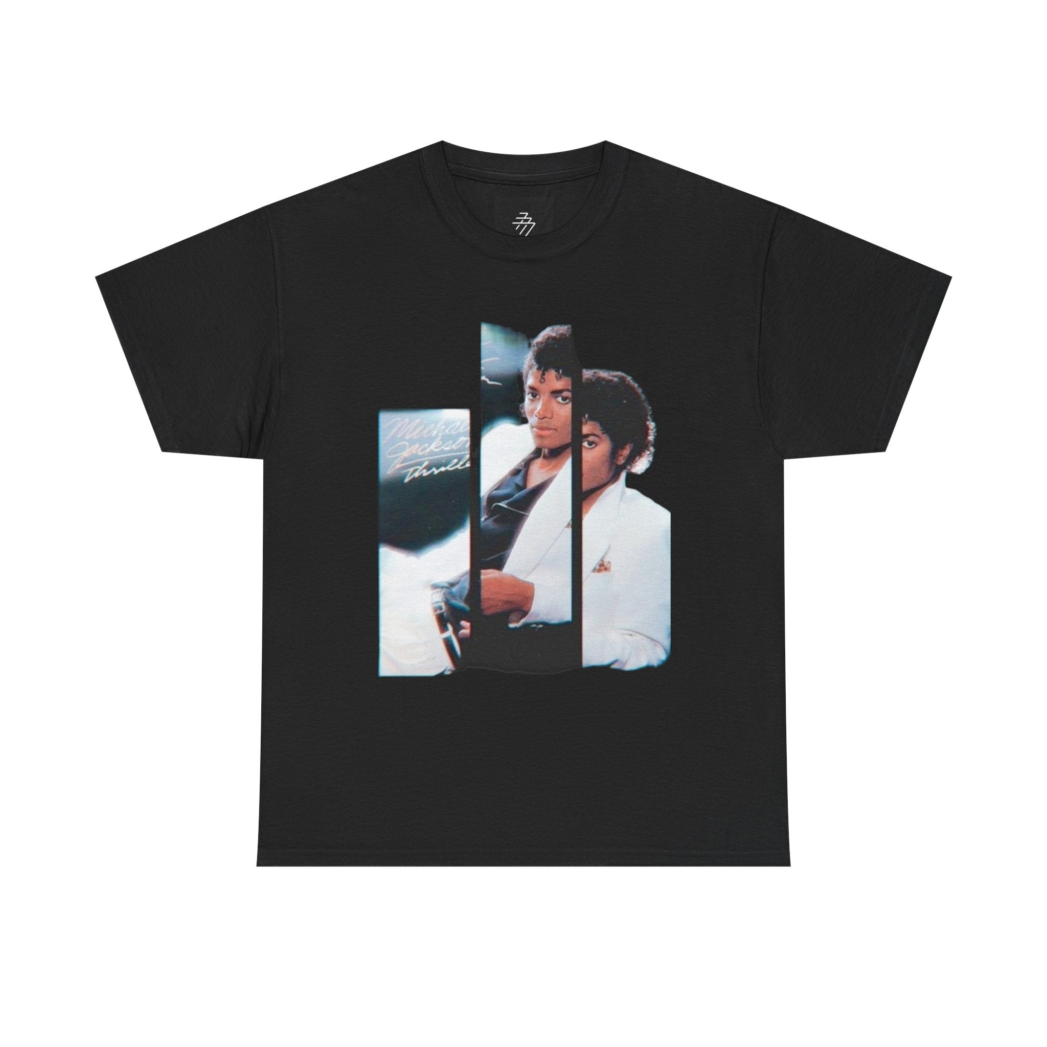 Michael Jackson Thriller Vintage Split-Photo Graphic Tee — Black Retro Portrait & Panther Back Design