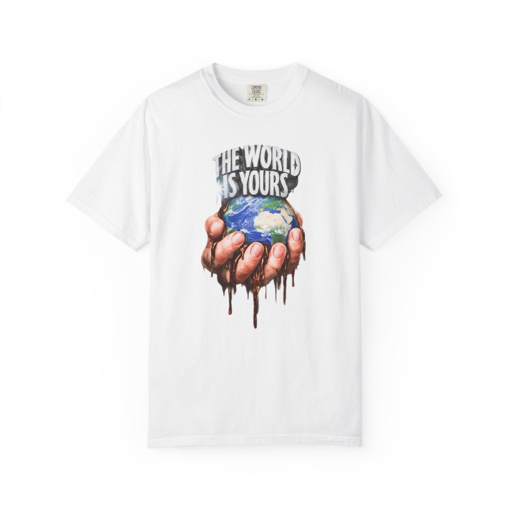 The World Is Yours hands holding earth T-Shirt | Dripping globe graphic