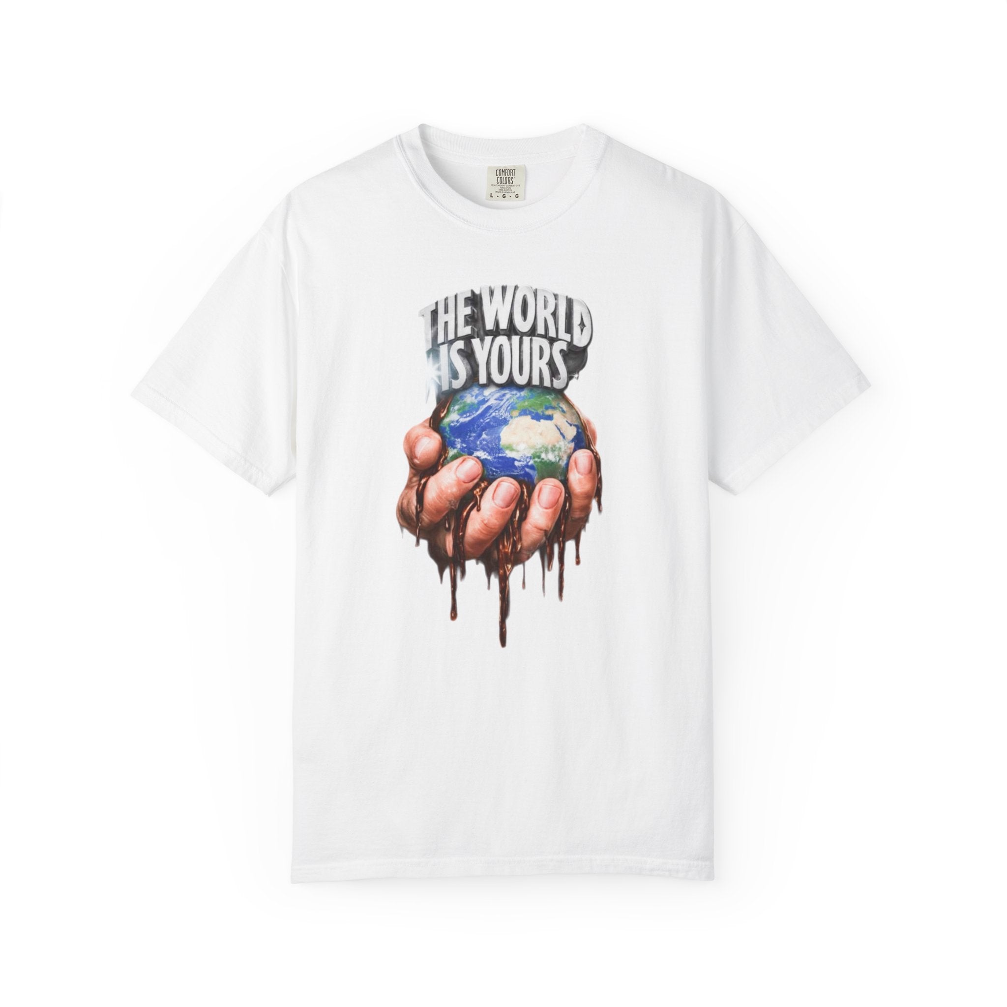 The World Is Yours hands holding earth T-Shirt | Dripping globe graphic