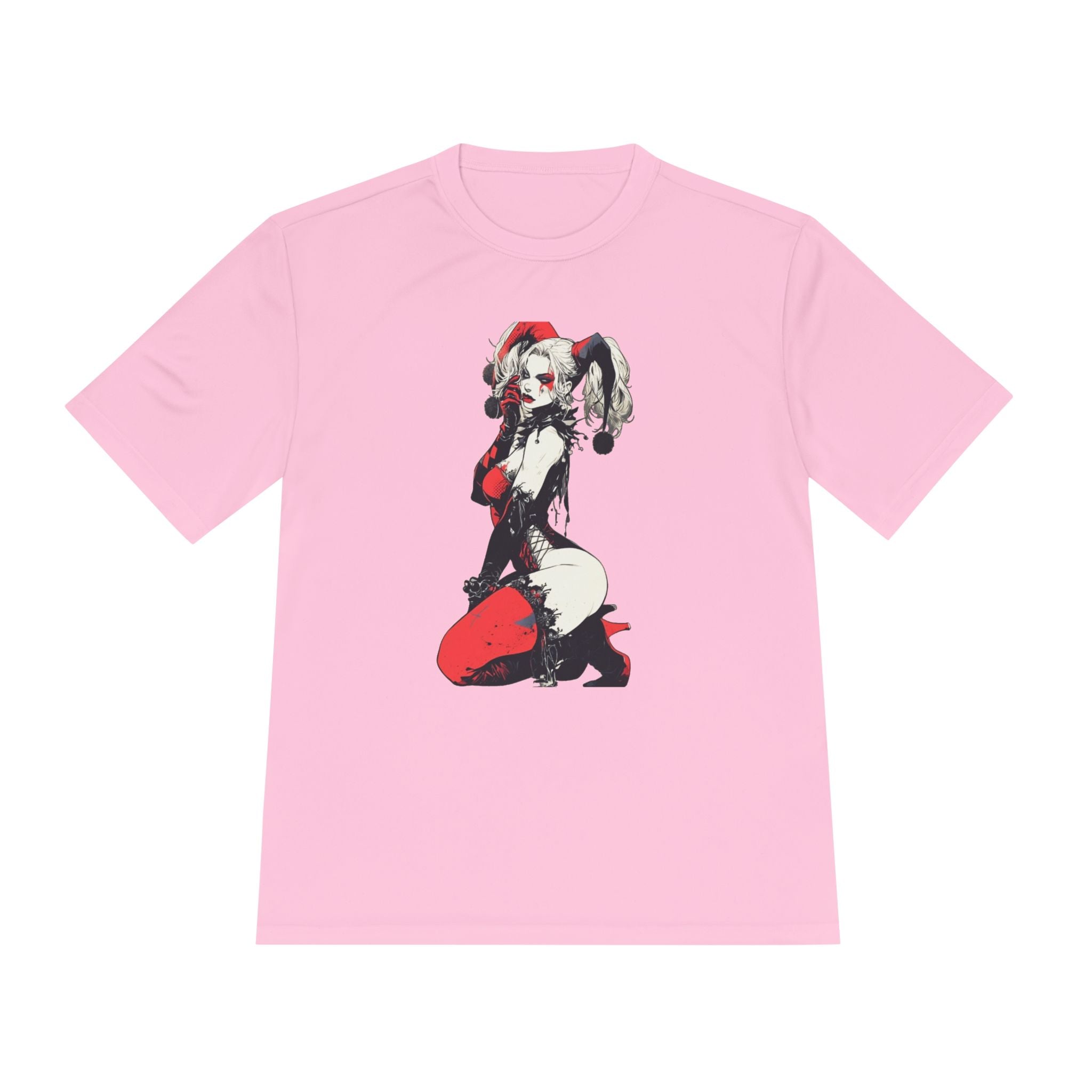 Harlequin Pinup Character Tee | Red Black Joker Girl Illustration