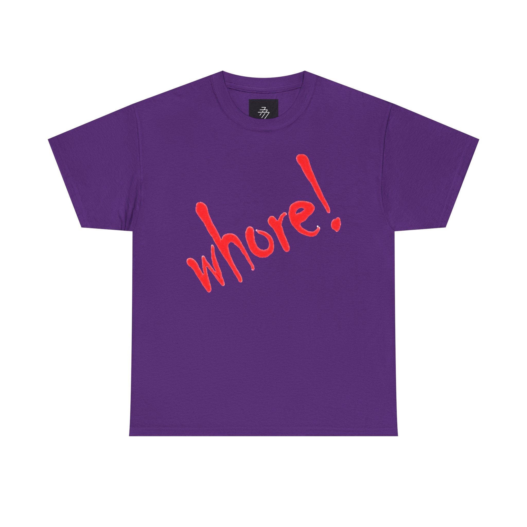 Graphic Tee — Bold Red "whore!" Script Shirt