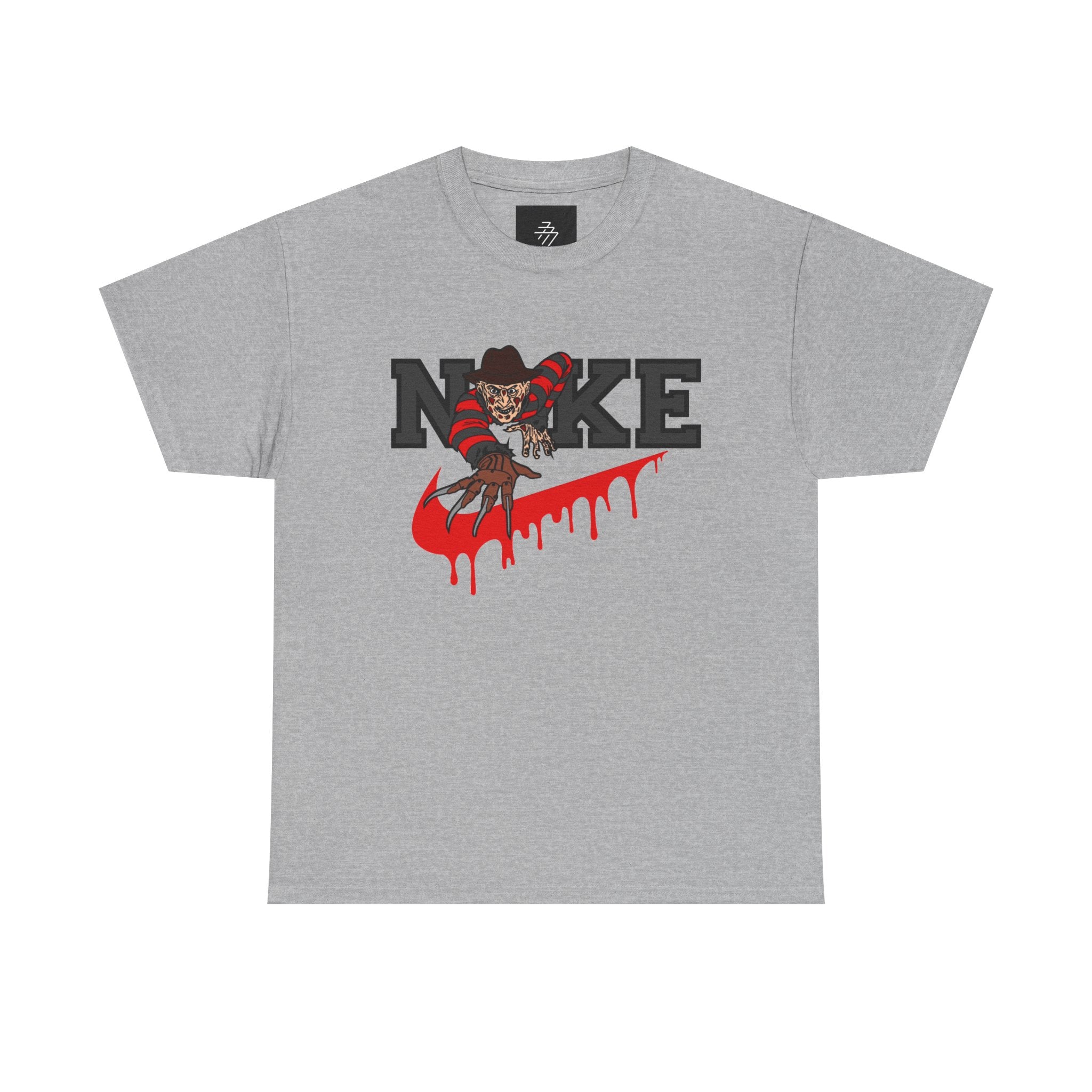 Horror-Inspired 'N@KE' Dripping Swoosh T-Shirt — Freddy Krueger Style Graphic Tee