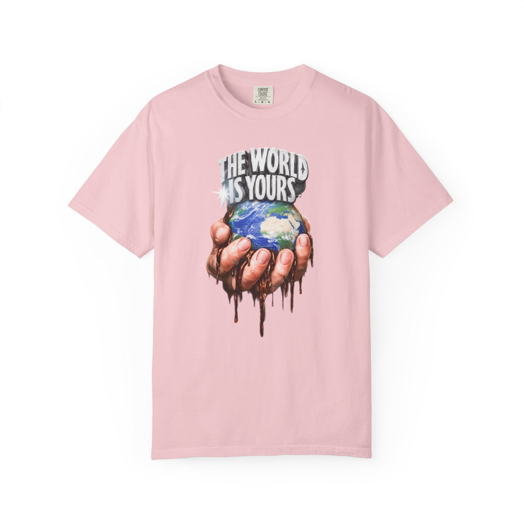 The World Is Yours hands holding earth T-Shirt | Dripping globe graphic