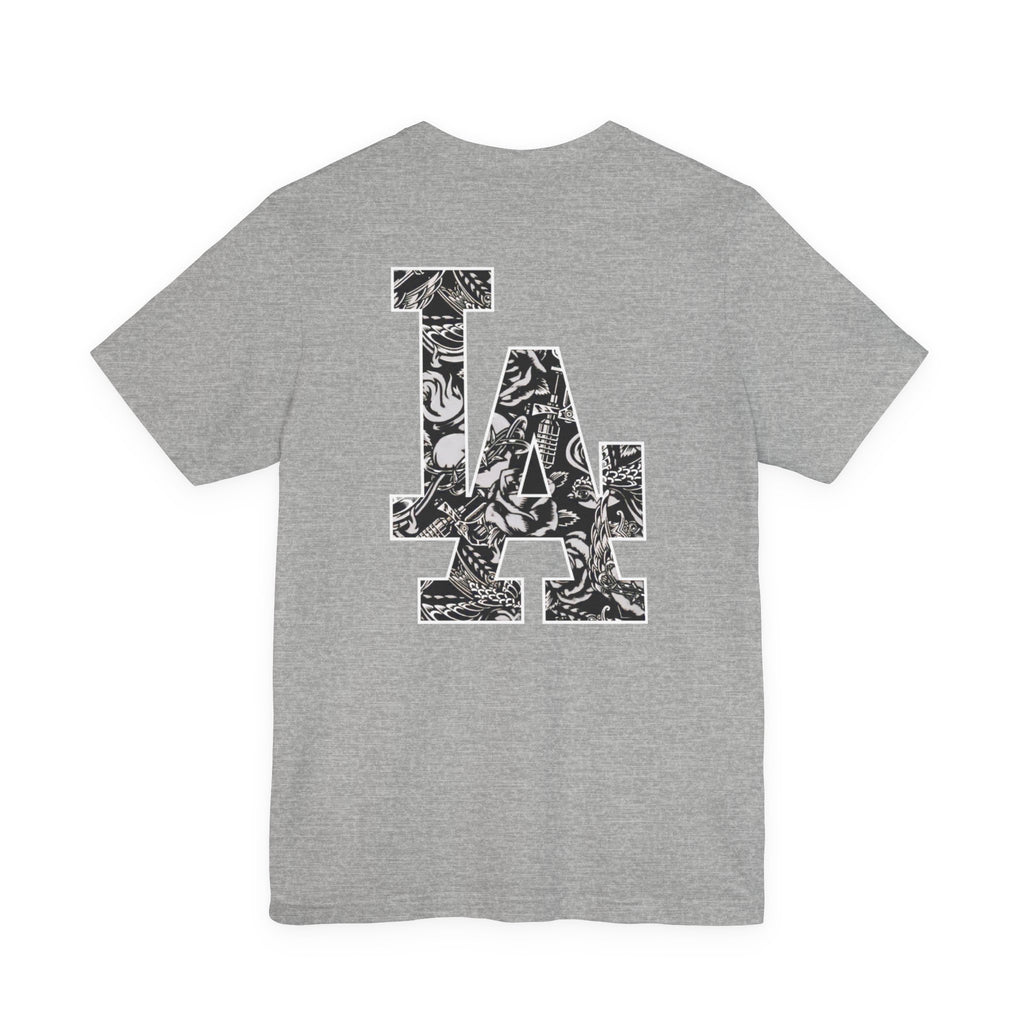 90s Hip Hop Group Illustration T-Shirt | LA Logo Back Print Tee