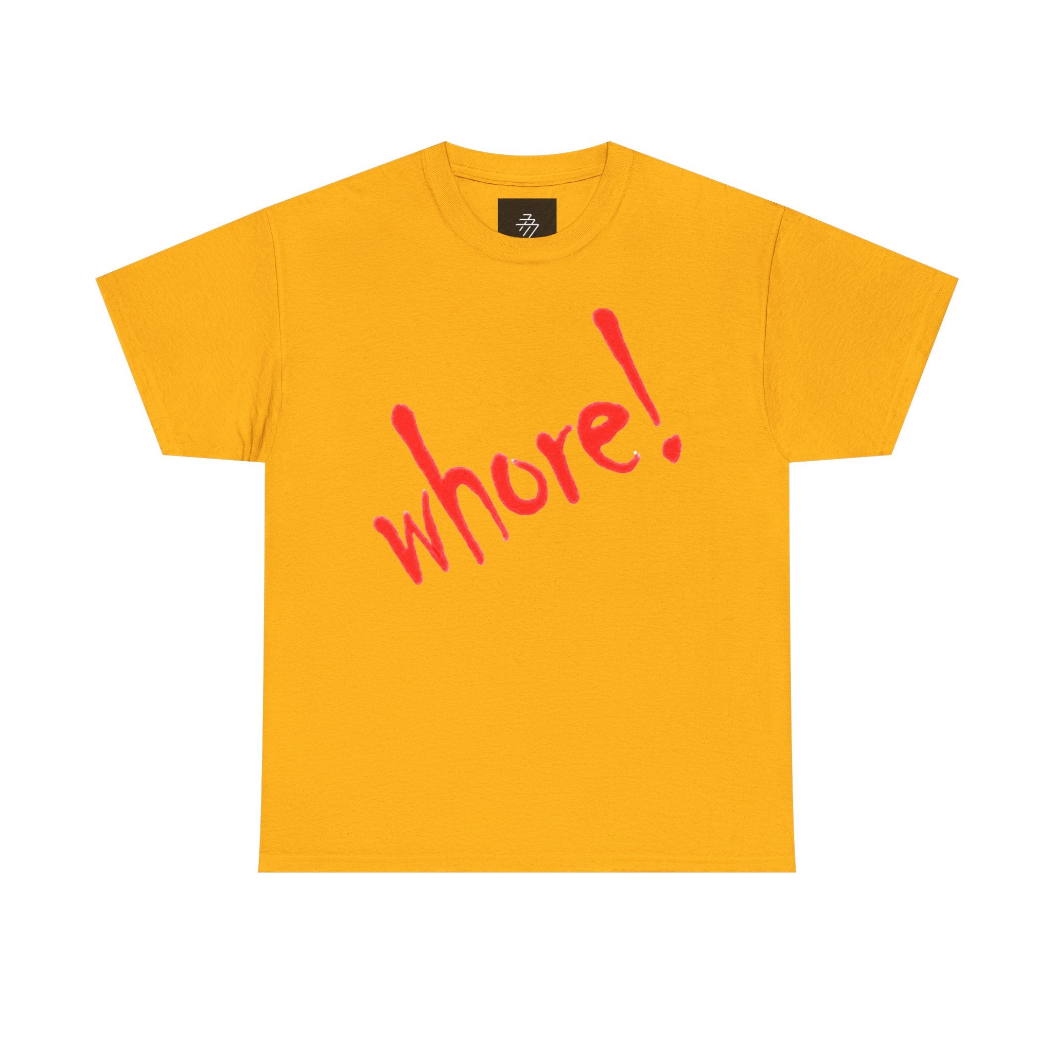 Graphic Tee — Bold Red "whore!" Script Shirt