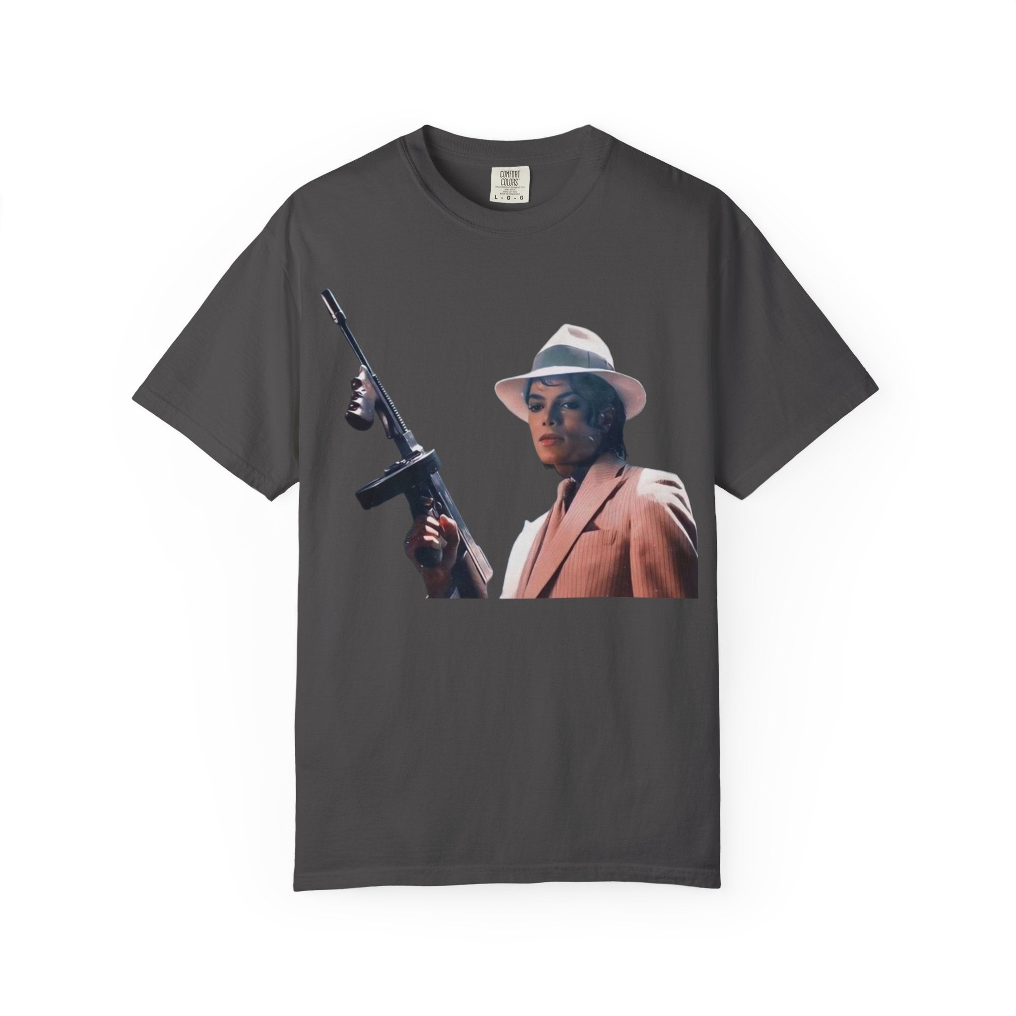 Vintage Gangster Portrait T-Shirt | Retro Typewriter Tommy Gun Photo