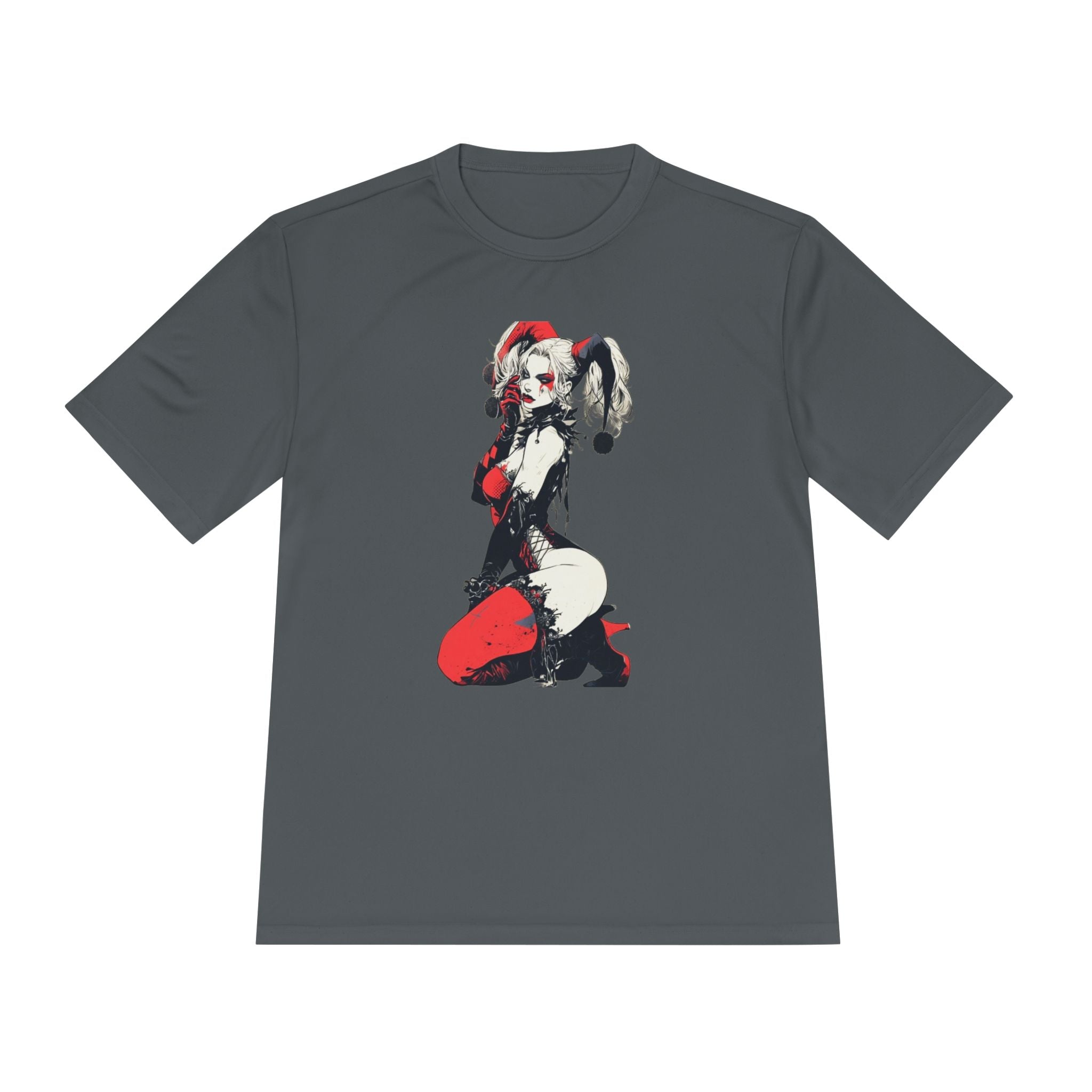 Harlequin Pinup Character Tee | Red Black Joker Girl Illustration
