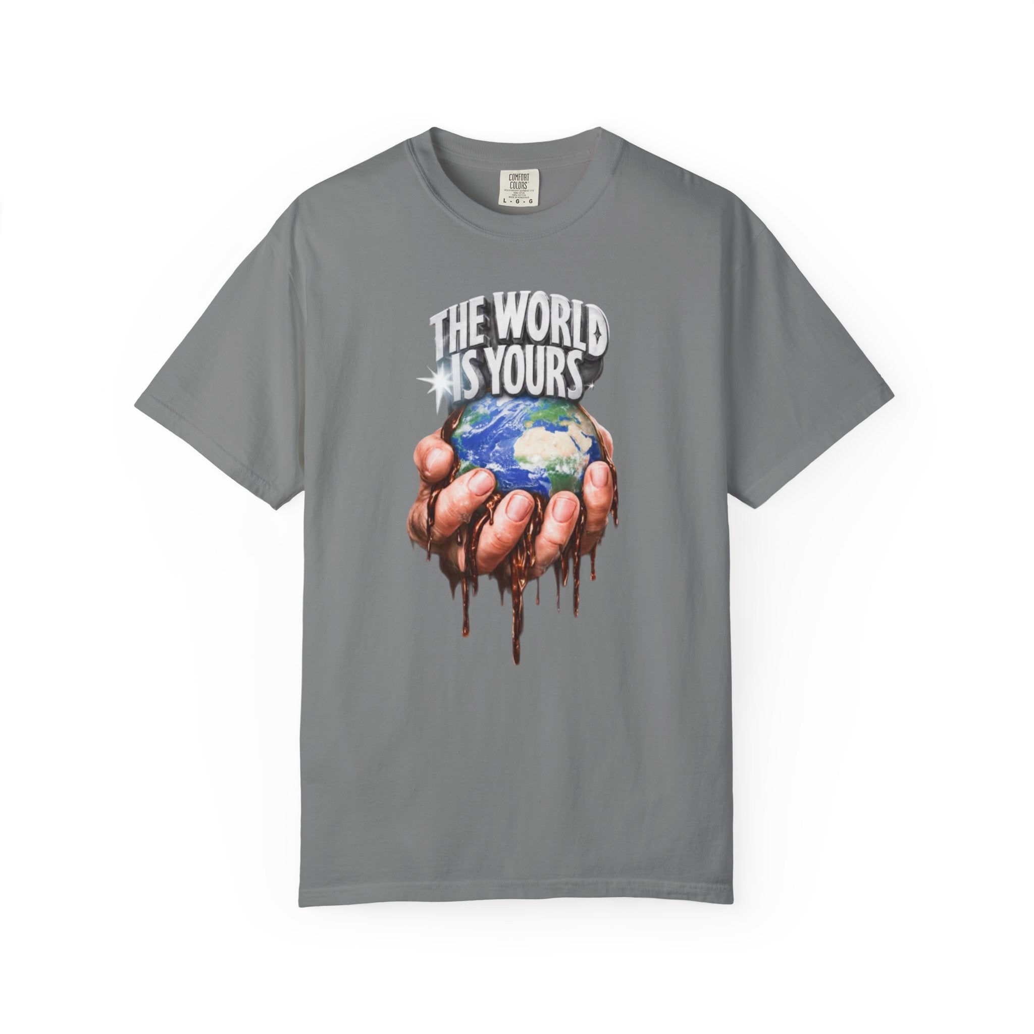 The World Is Yours hands holding earth T-Shirt | Dripping globe graphic