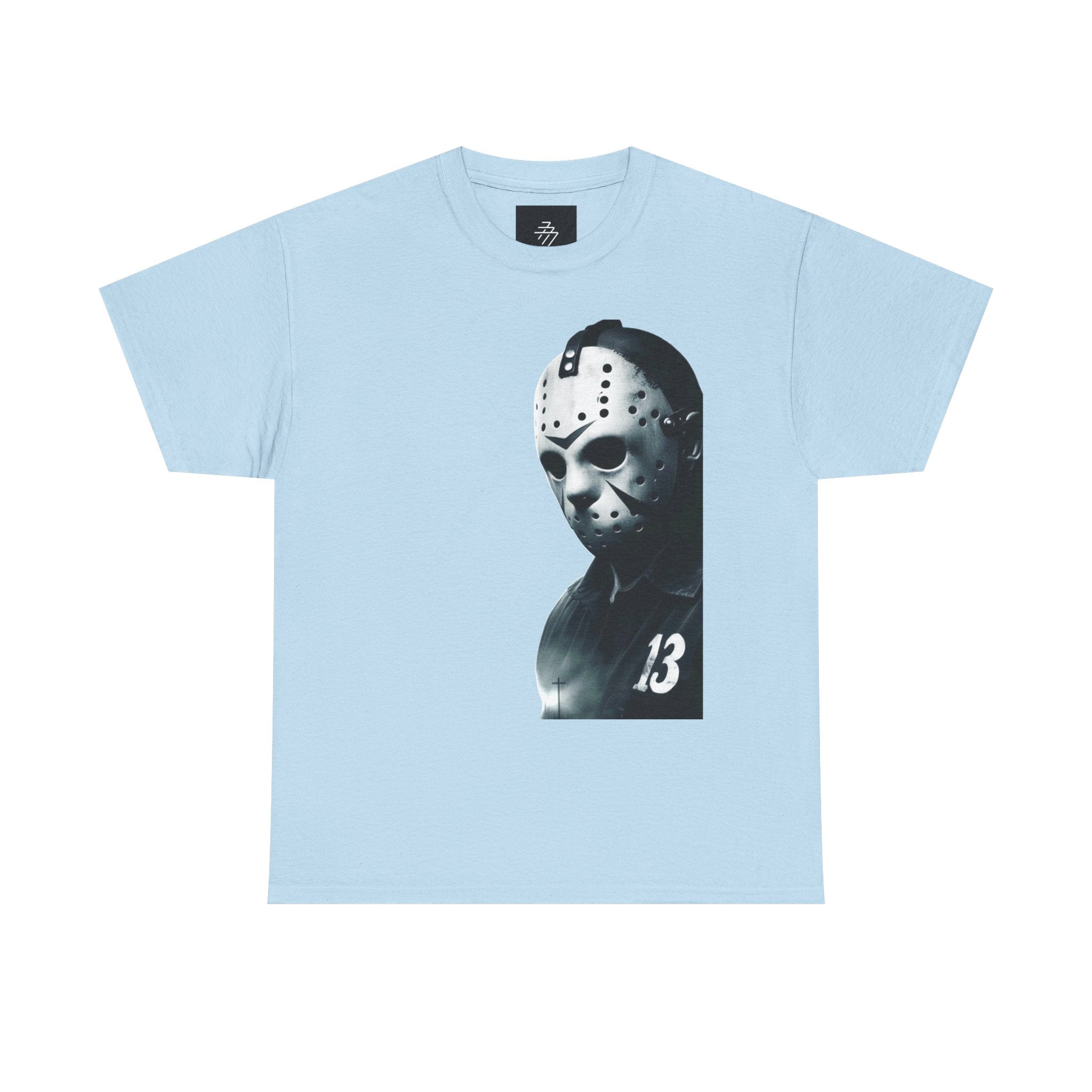 Horror Mask Graphic Tee — Jason '13' Slashed Vintage Horror Art T-Shirt