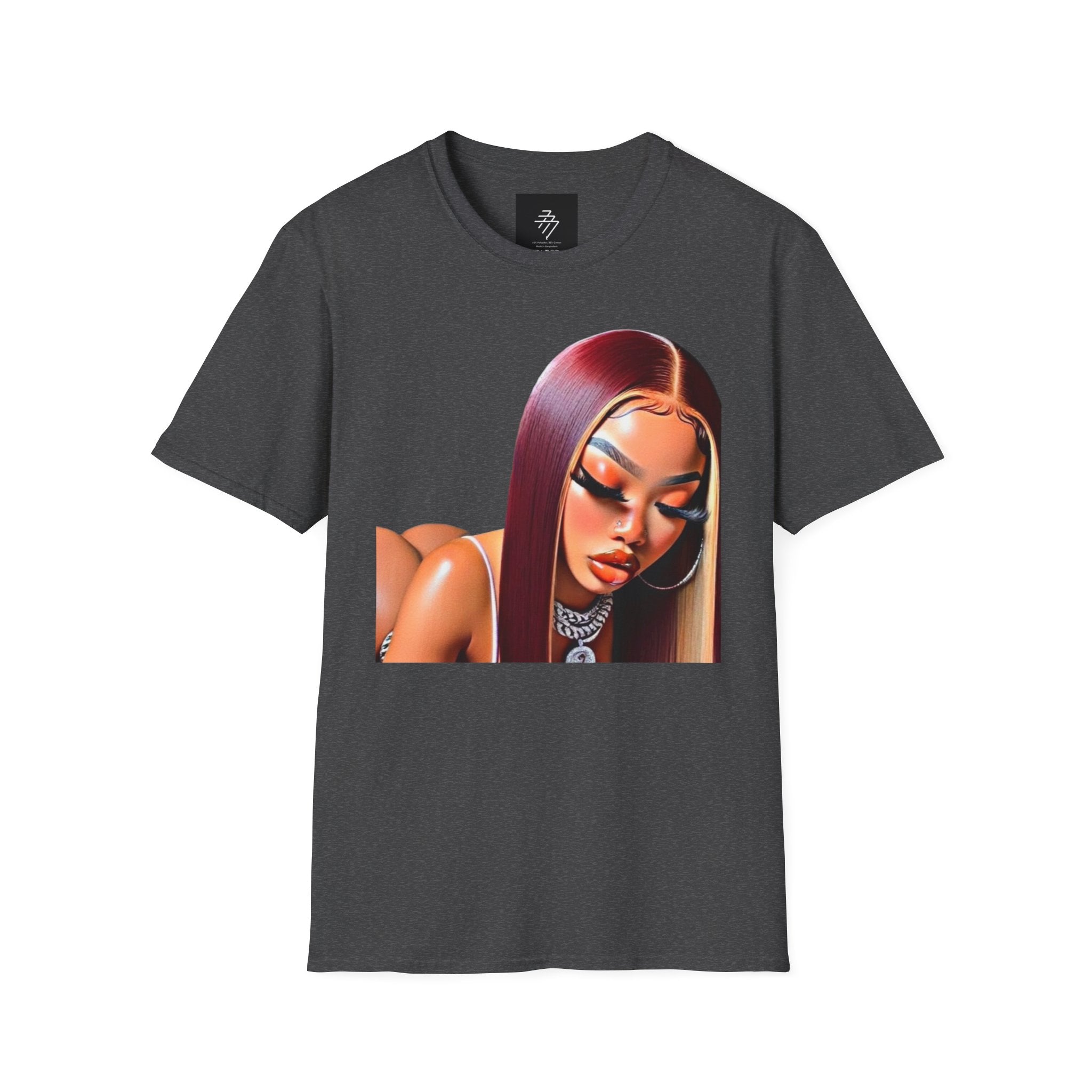 Stylized Black Woman Portrait T-Shirt | Digital Art, Bold Makeup