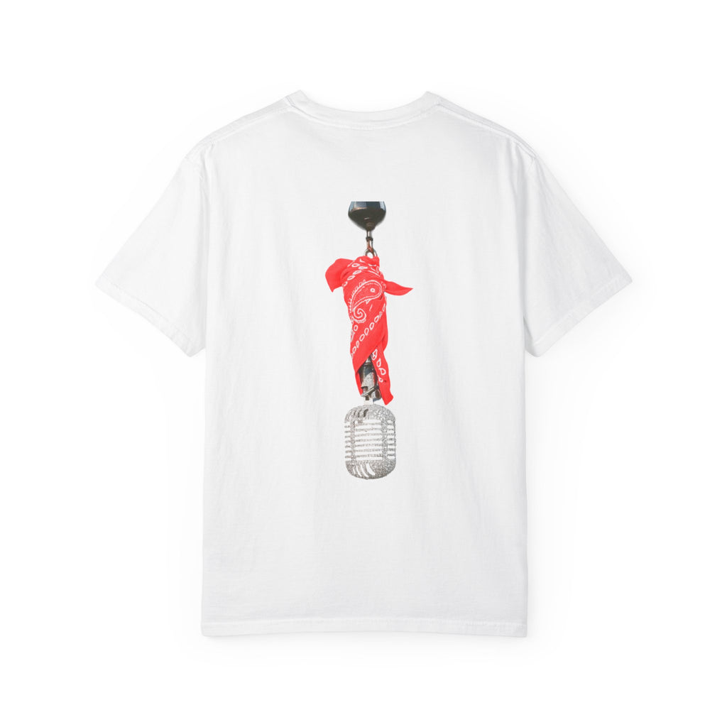 CB Graffiti Portrait T-shirt | Side Profile Photo Print, Back Microphone & Bandana Art