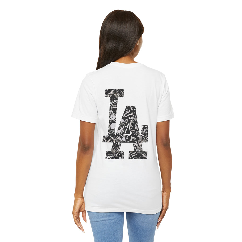90s Hip Hop Group Illustration T-Shirt | LA Logo Back Print Tee