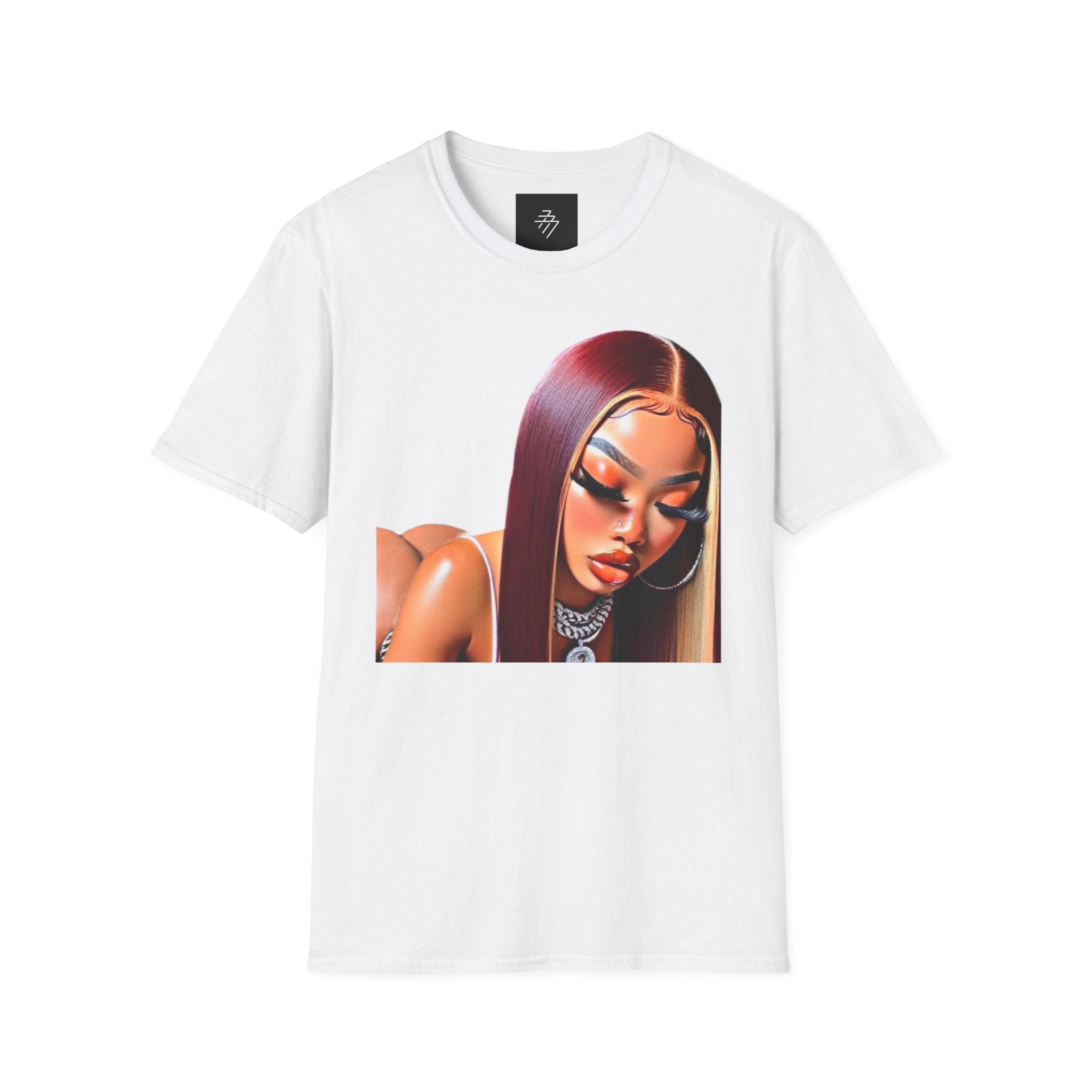 Stylized Black Woman Portrait T-Shirt | Digital Art, Bold Makeup