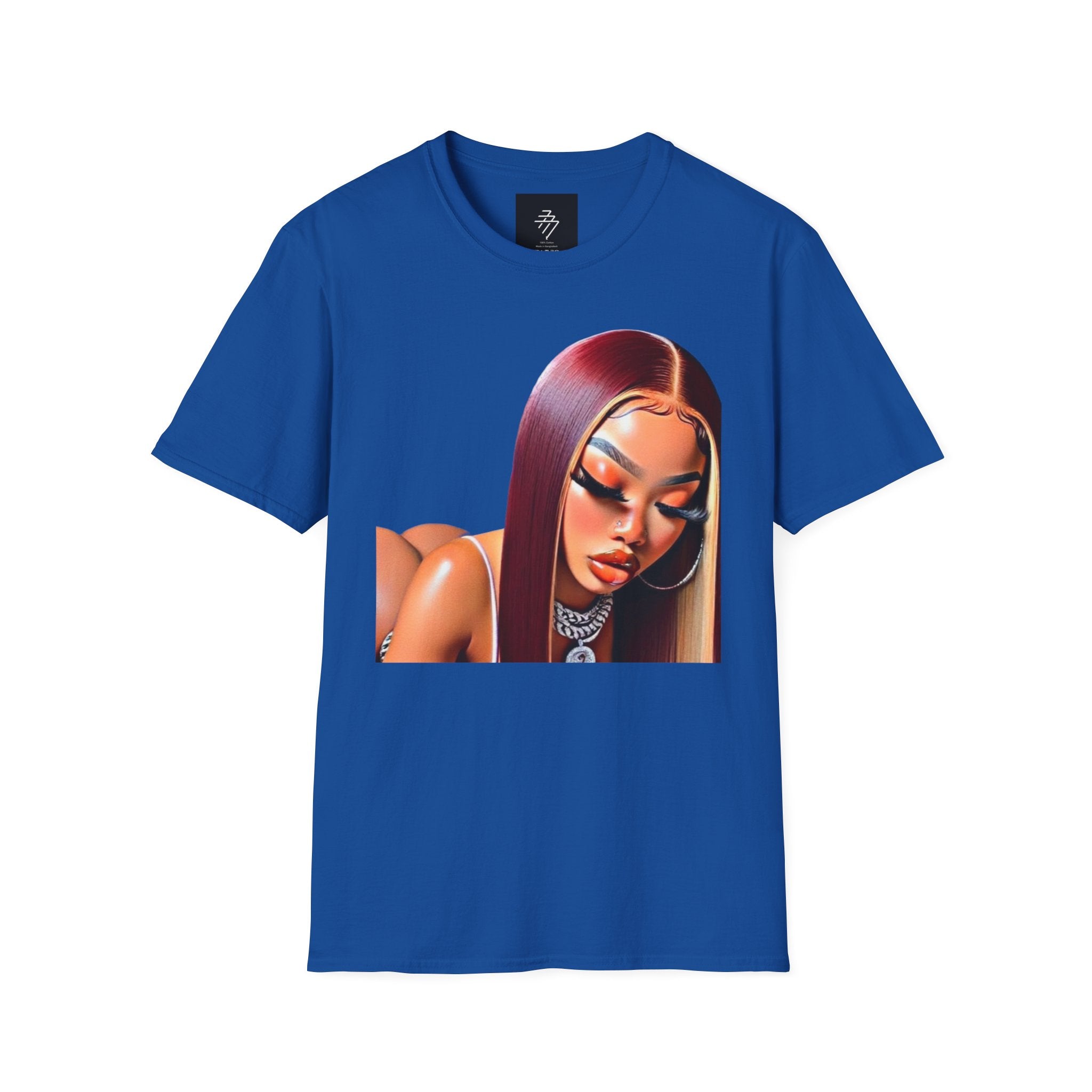 Stylized Black Woman Portrait T-Shirt | Digital Art, Bold Makeup