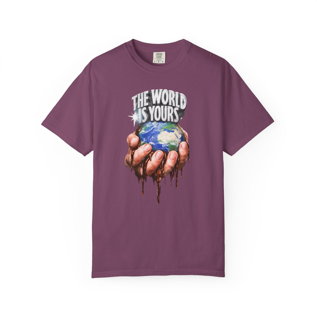 The World Is Yours hands holding earth T-Shirt | Dripping globe graphic