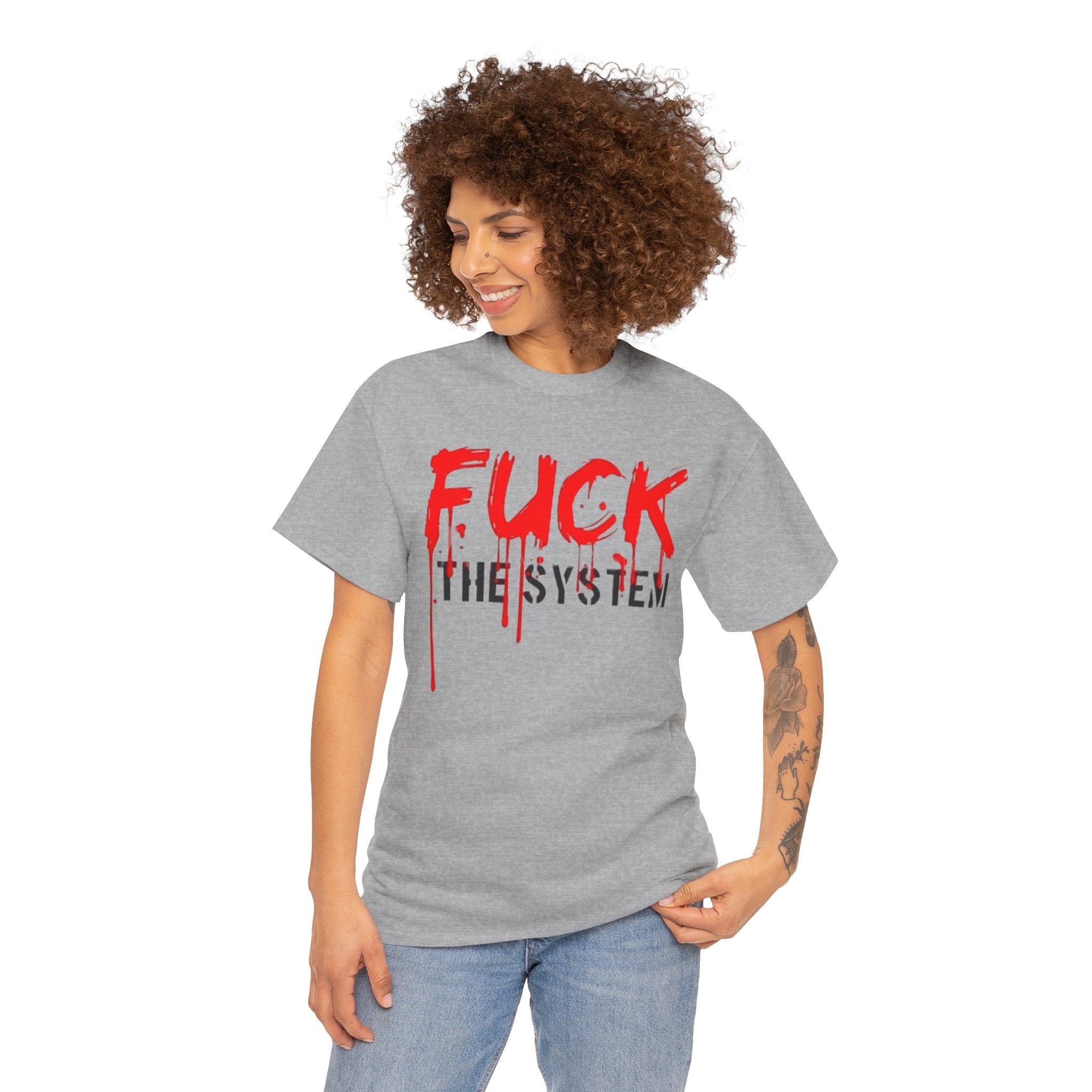 Graphic Tee — “Fuck the System” Red Drip Protest T-Shirt