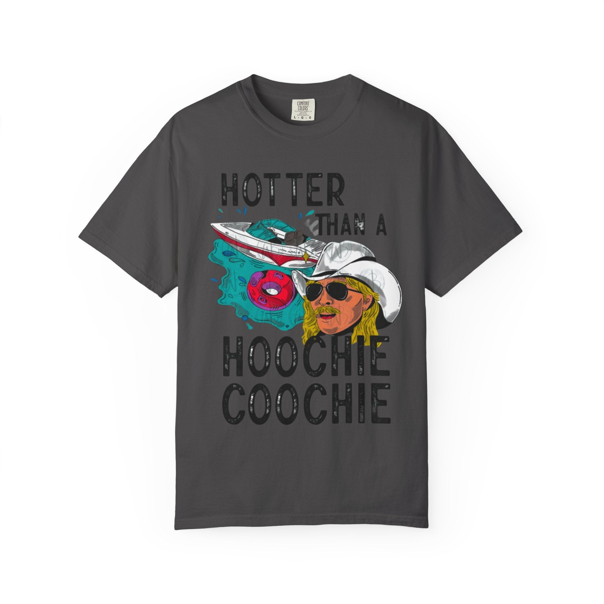 Hotter Than a Hoochie Coochie T-shirt | Retro Cowboy Illustration, Sunglasses & Roses