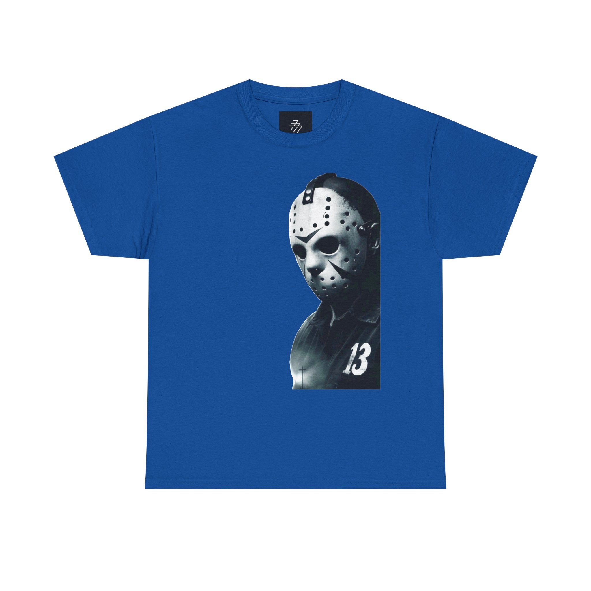Horror Mask Graphic Tee — Jason '13' Slashed Vintage Horror Art T-Shirt