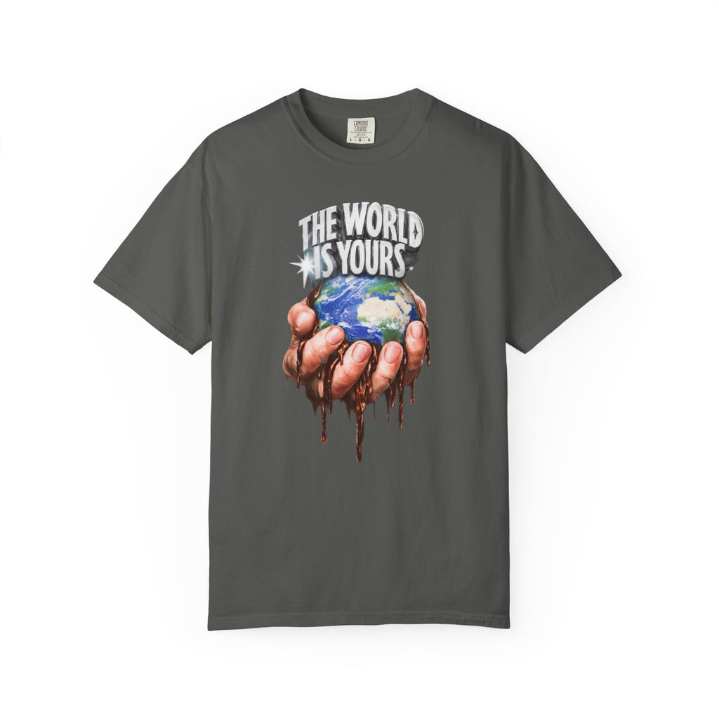 The World Is Yours hands holding earth T-Shirt | Dripping globe graphic