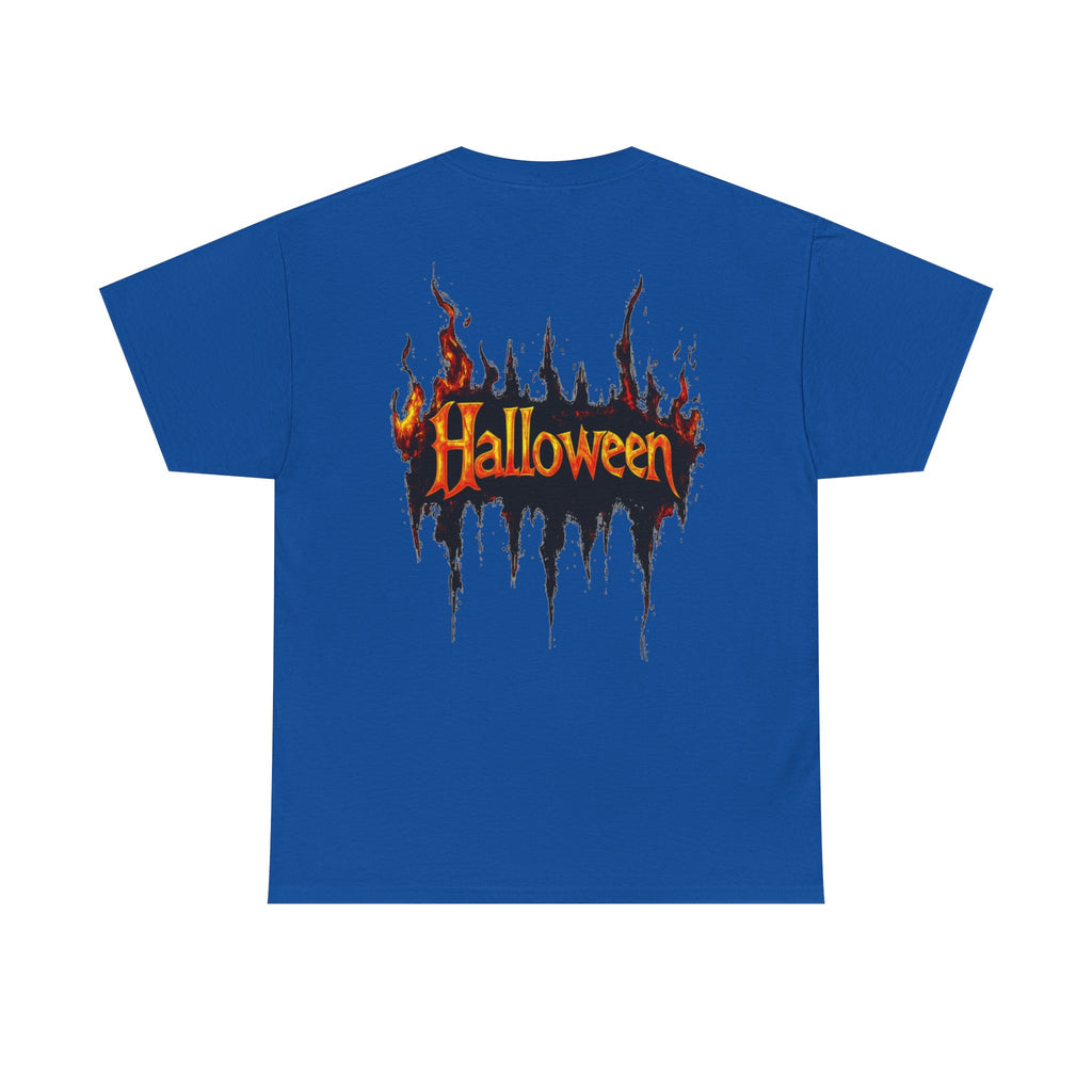 Halloween Pumpkin Mask T-Shirt — Spooky Flame Back Graphic