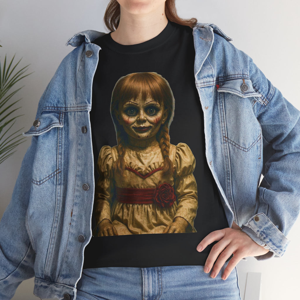 Horror Doll Graphic Tee — Vintage Annabelle-Style Scary Doll T-Shirt