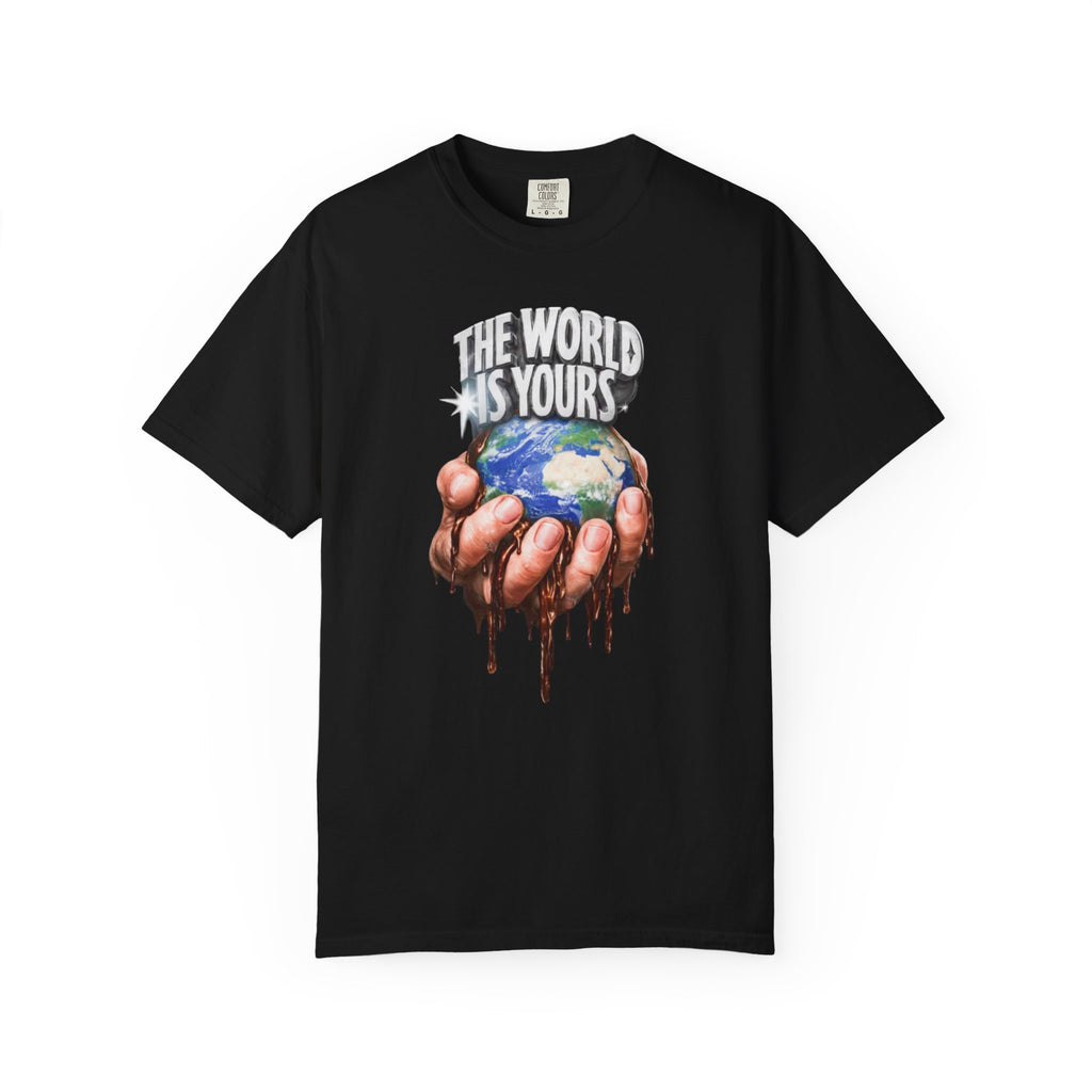 The World Is Yours hands holding earth T-Shirt | Dripping globe graphic