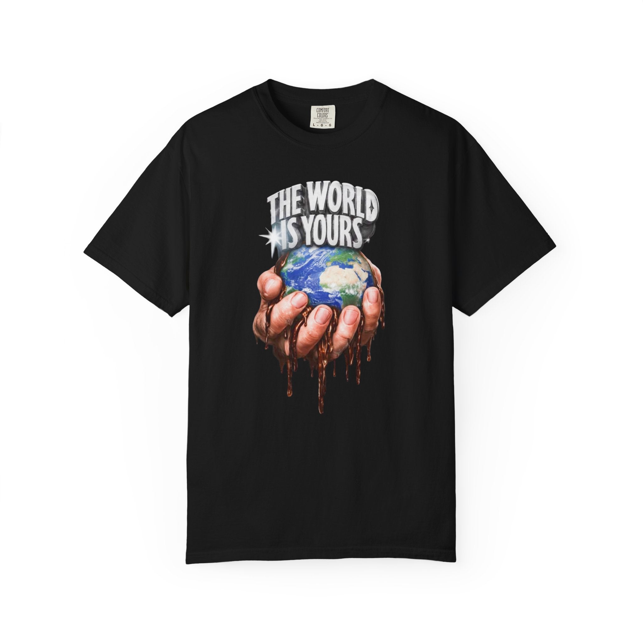 The World Is Yours hands holding earth T-Shirt | Dripping globe graphic