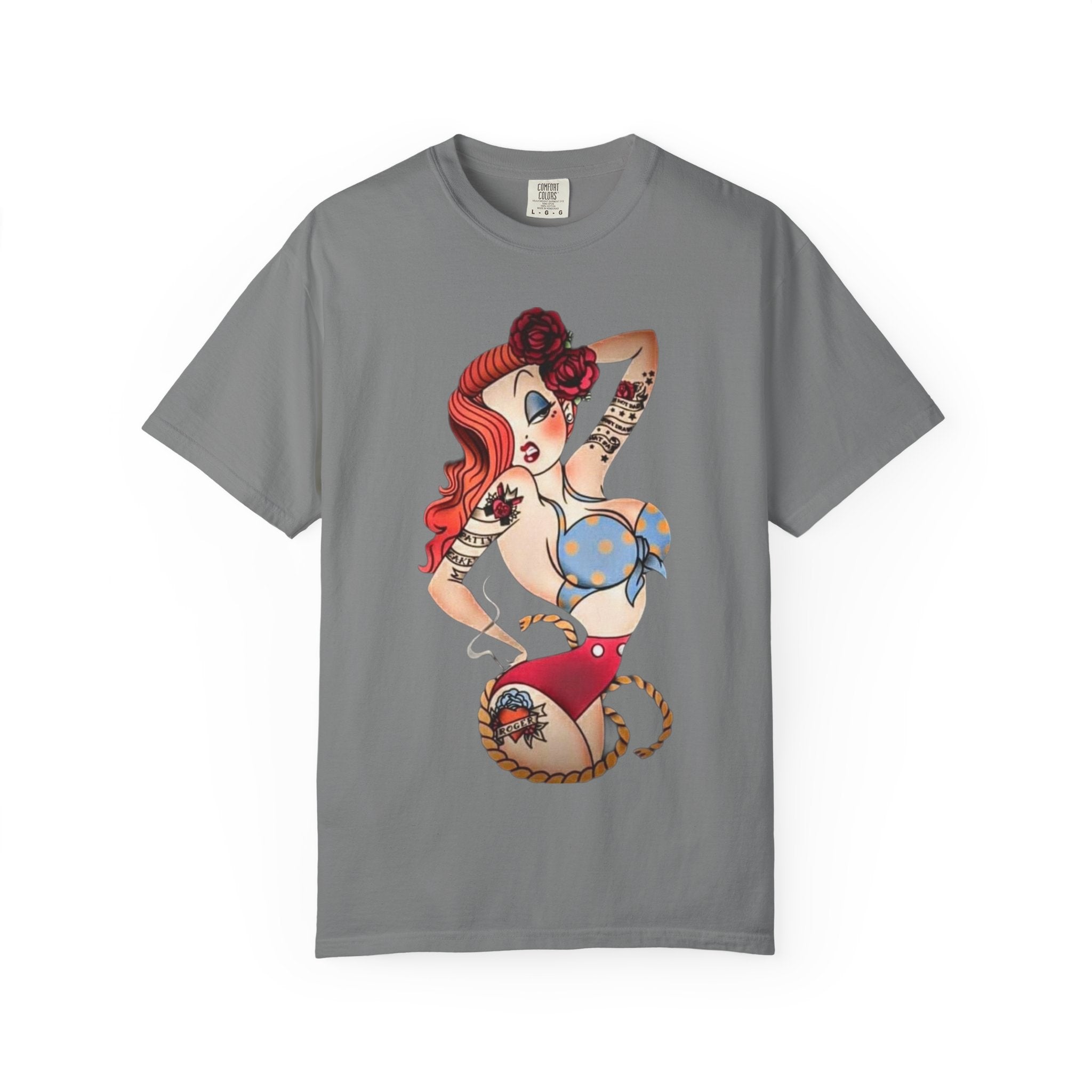 Pinup Girl Illustration T-Shirt | Retro Tattoo Art, Red Hair