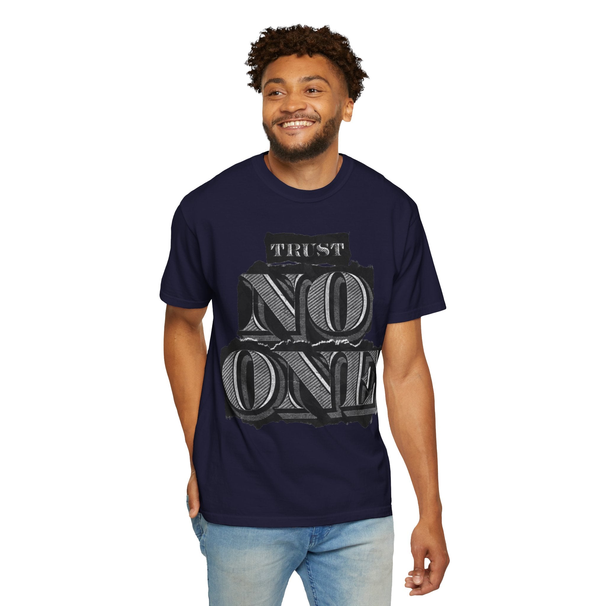Trust No One T-Shirt — Vintage Block Letter Graphic Tee