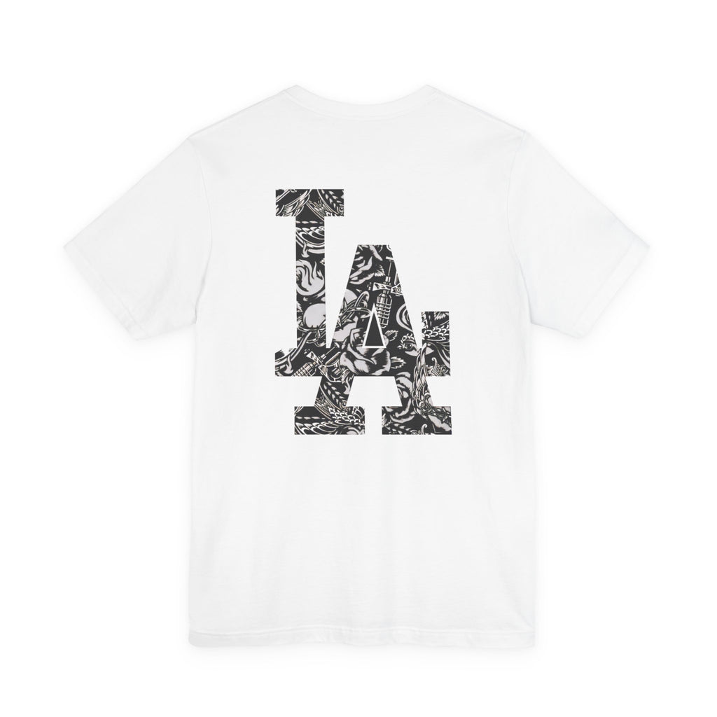 90s Hip Hop Group Illustration T-Shirt | LA Logo Back Print Tee