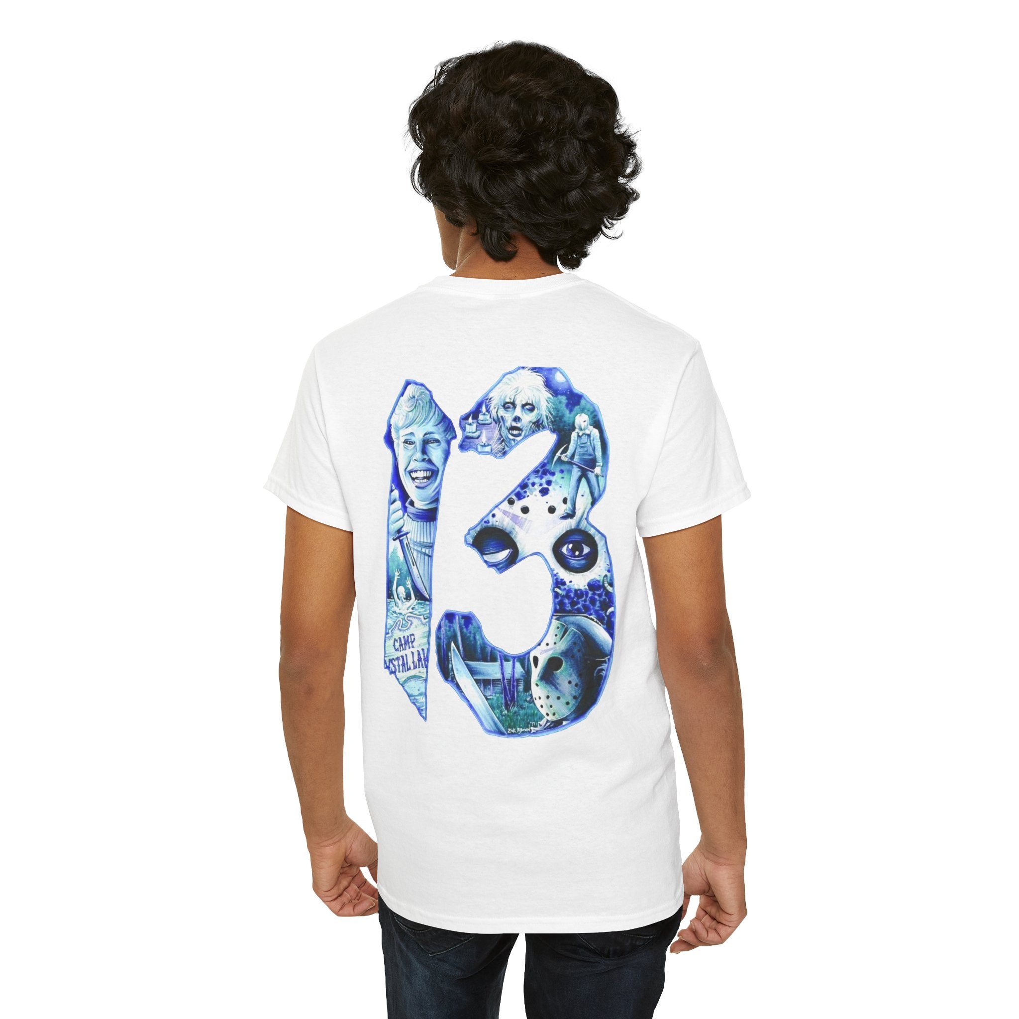 Horror Mask Graphic Tee — Jason '13' Slashed Vintage Horror Art T-Shirt