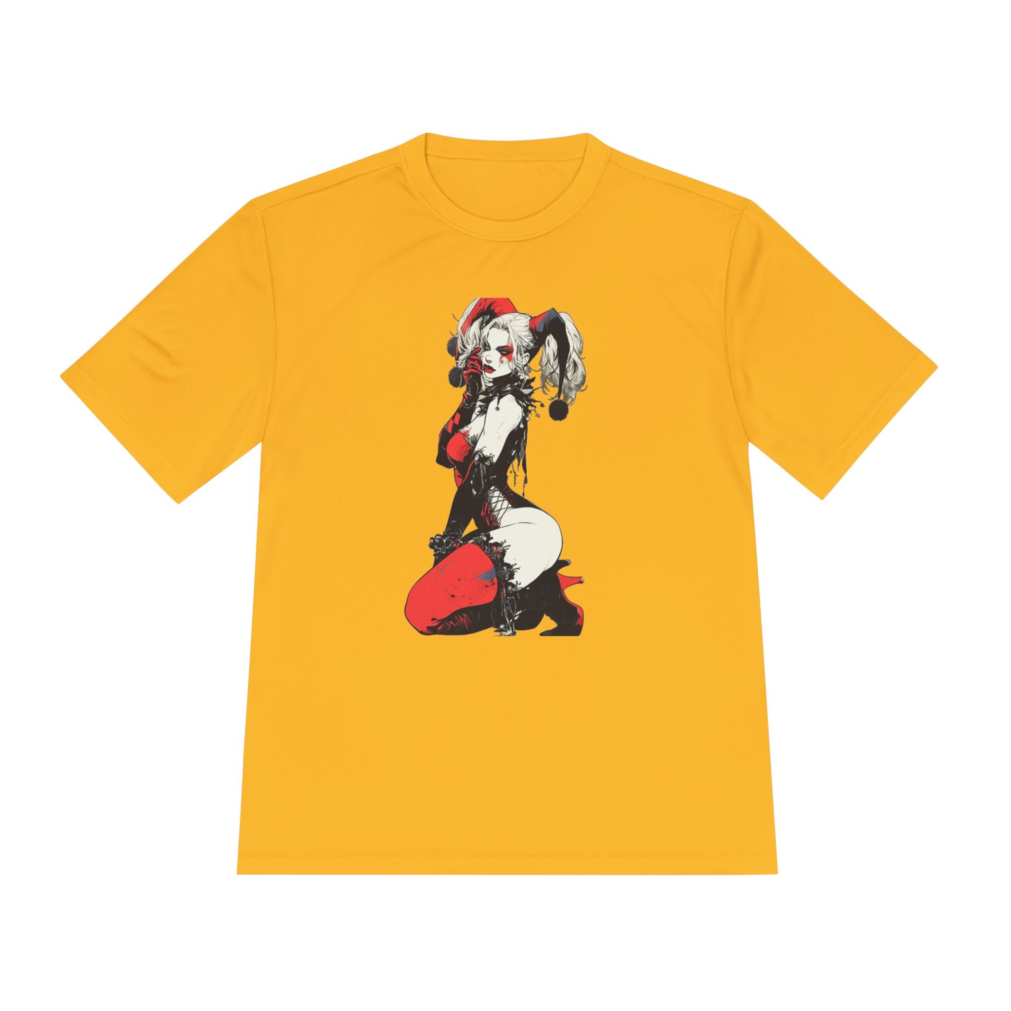 Harlequin Pinup Character Tee | Red Black Joker Girl Illustration