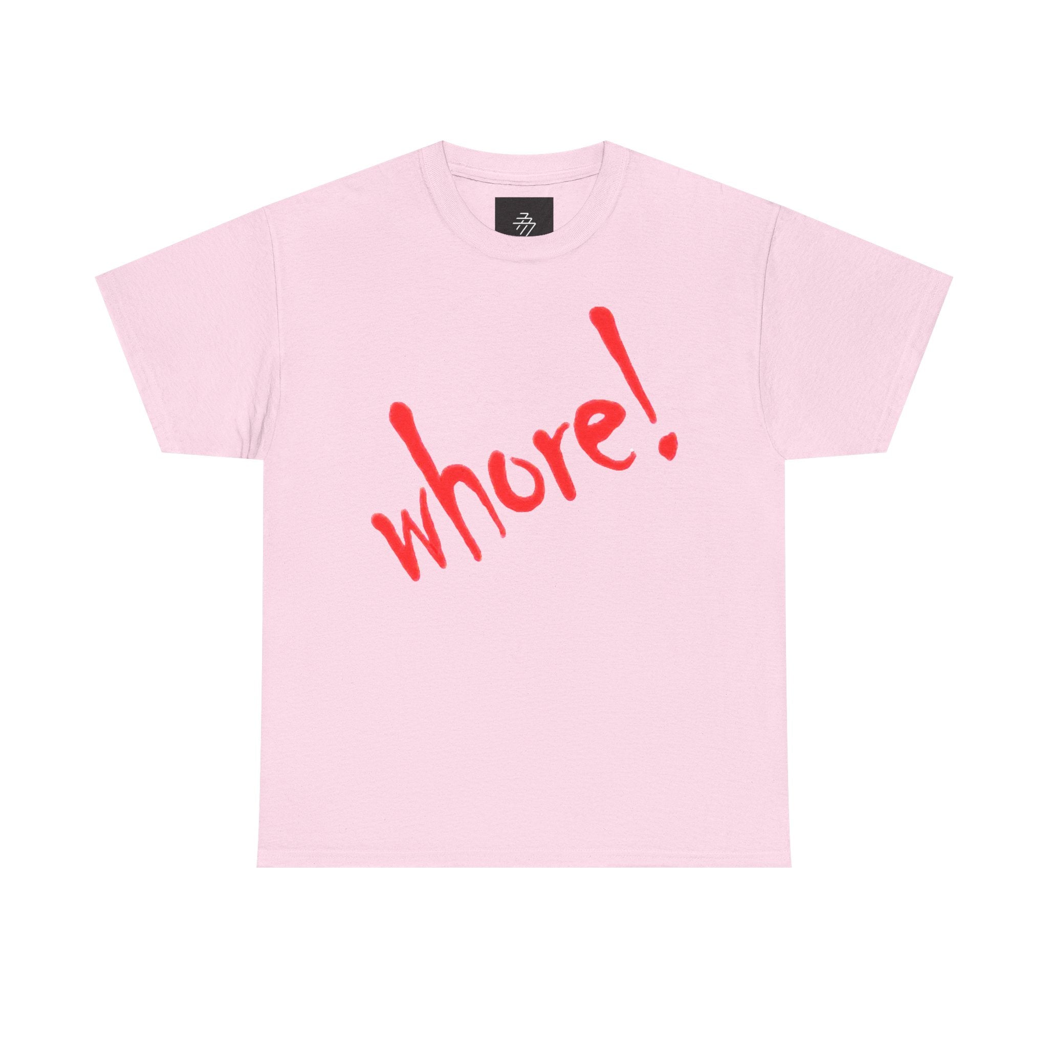 Graphic Tee — Bold Red "whore!" Script Shirt