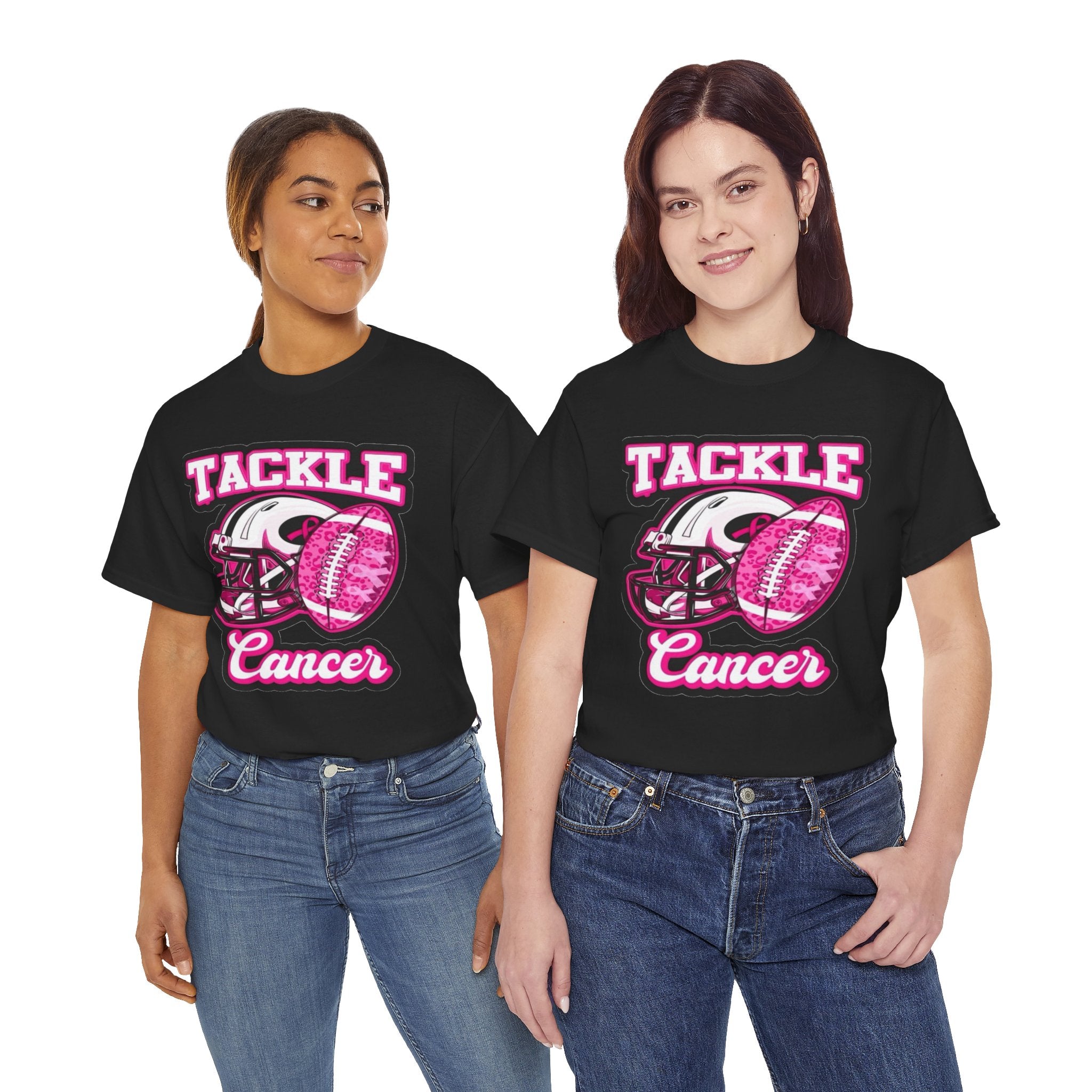 "Tackle Cancer" Pink Football Helmet & Ball Awareness Tee