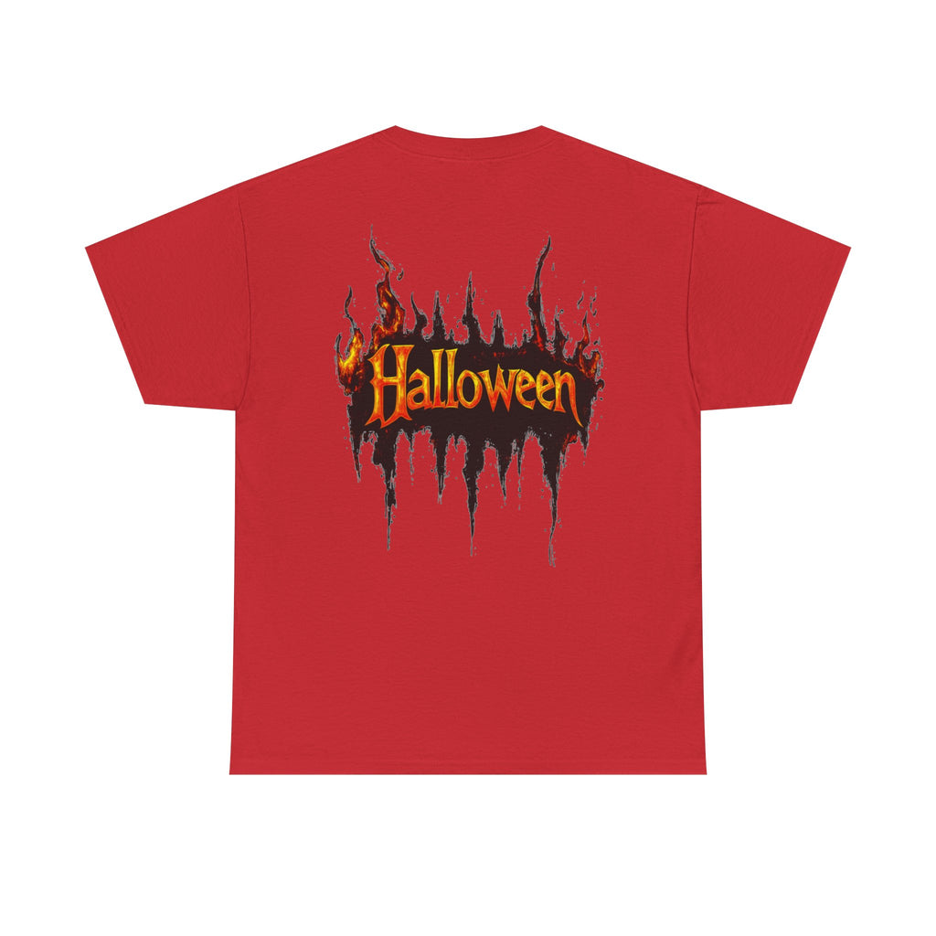 Halloween Pumpkin Mask T-Shirt — Spooky Flame Back Graphic