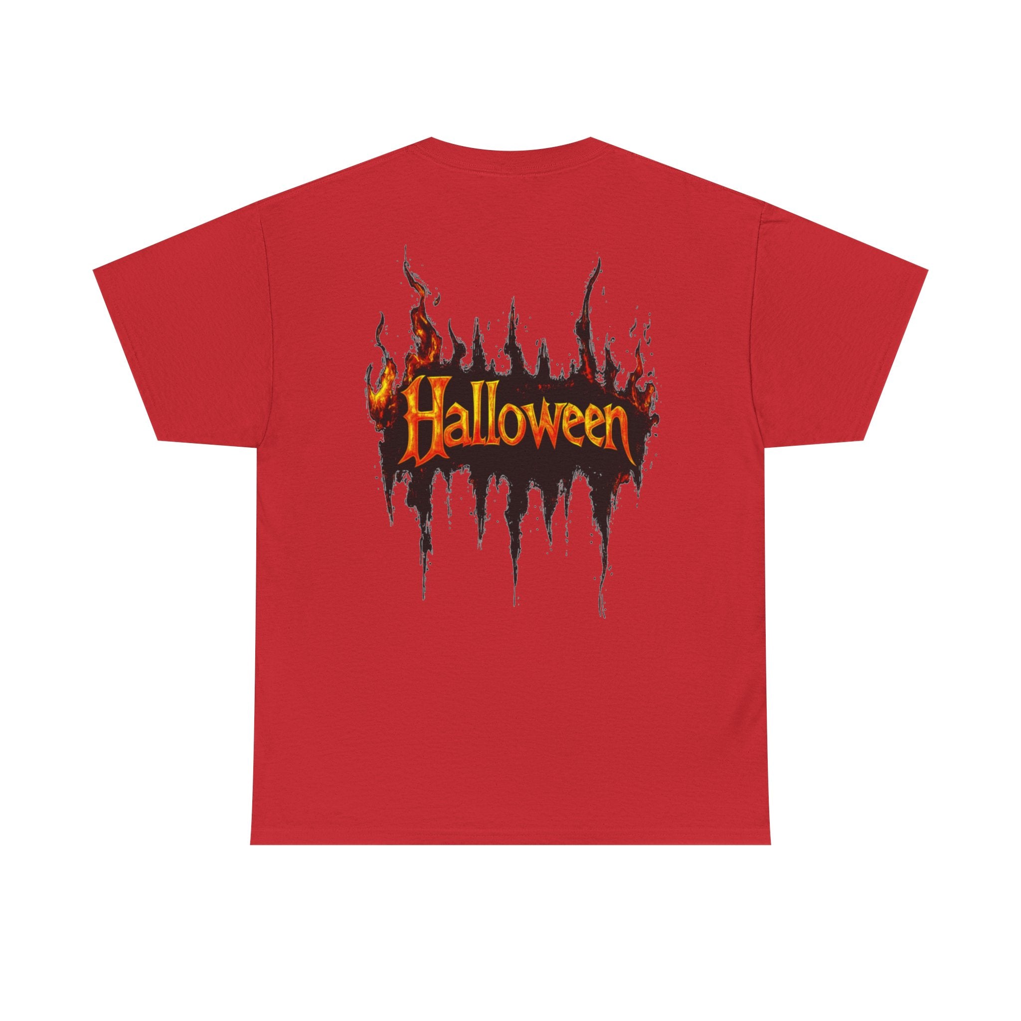 Halloween Pumpkin Mask T-Shirt — Spooky Flame Back Graphic