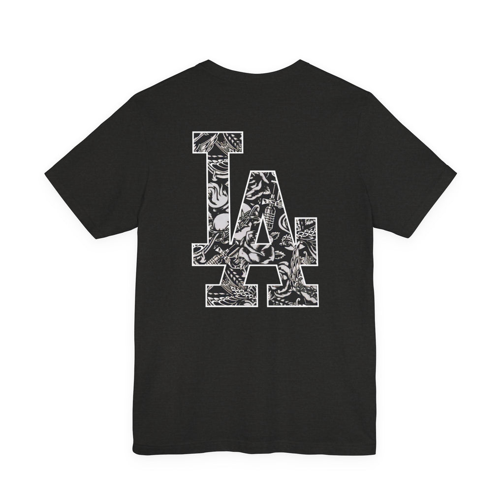 90s Hip Hop Group Illustration T-Shirt | LA Logo Back Print Tee
