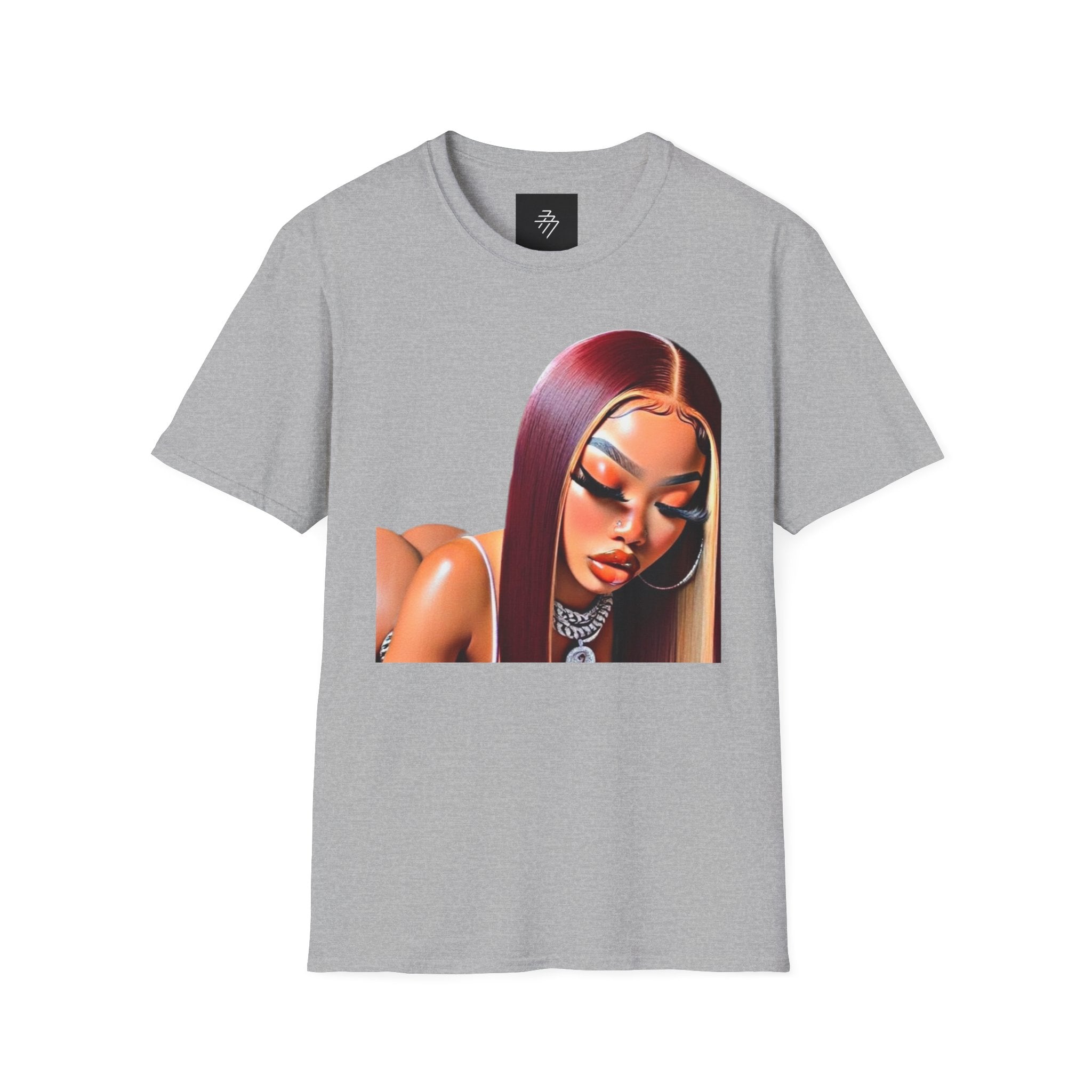 Stylized Black Woman Portrait T-Shirt | Digital Art, Bold Makeup