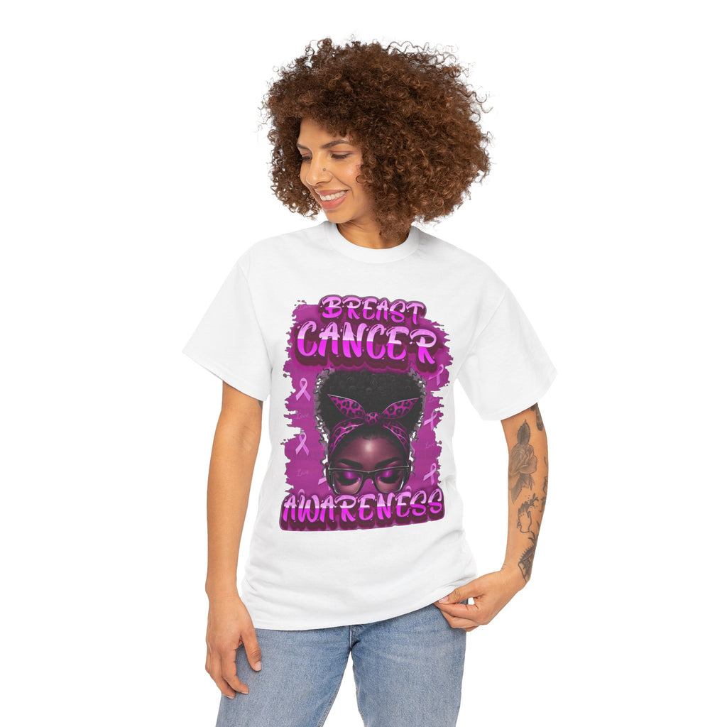 Breast Cancer Awareness Pink Ribbon Afro Girl Graphic T-Shirt