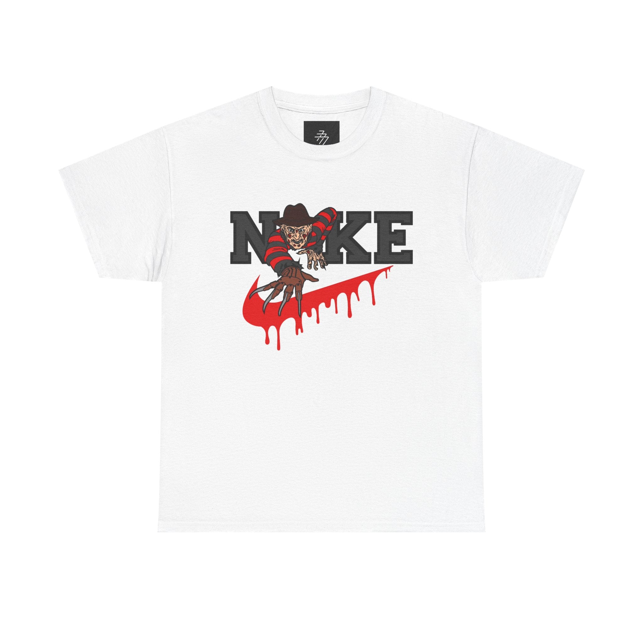 Horror-Inspired 'N@KE' Dripping Swoosh T-Shirt — Freddy Krueger Style Graphic Tee