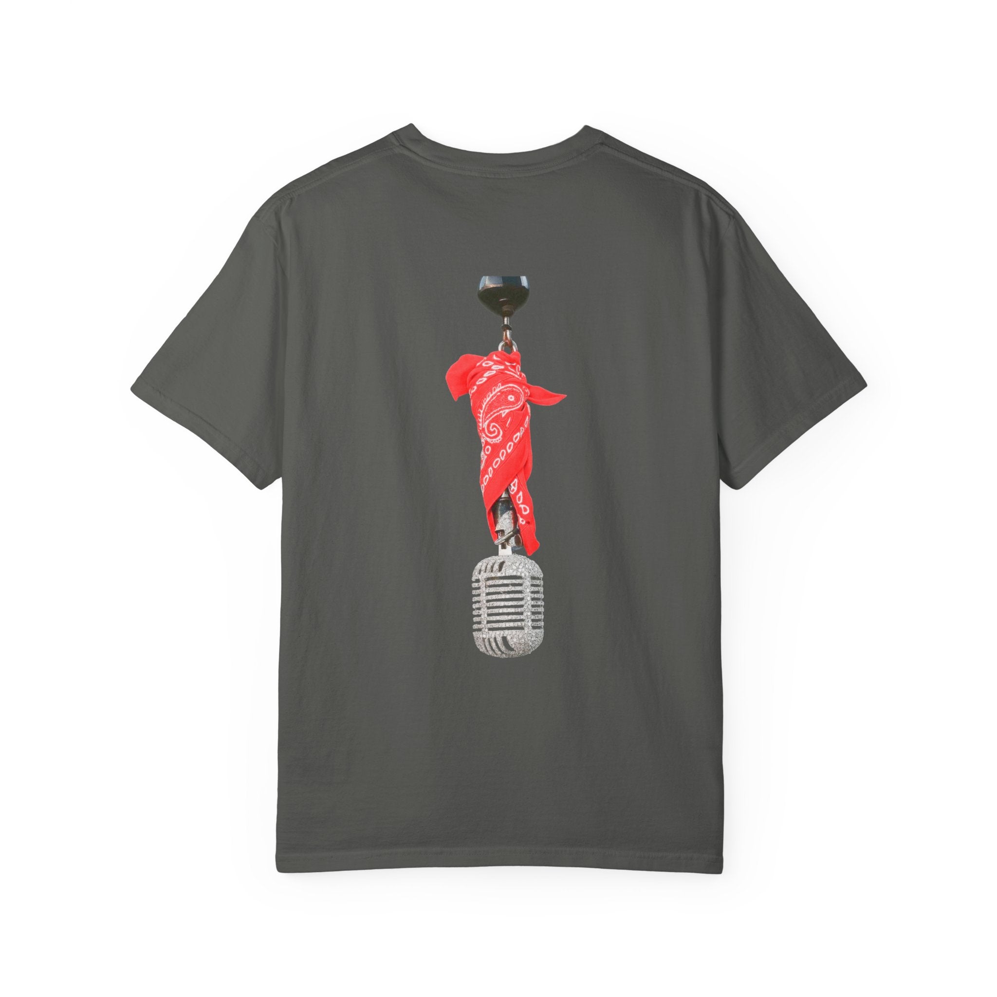 CB Graffiti Portrait T-shirt | Side Profile Photo Print, Back Microphone & Bandana Art
