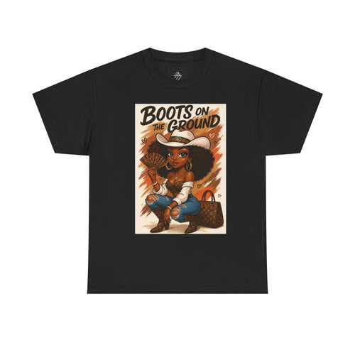 Boots on the Ground Graphic Tee — Afro Cowgirl Illustration
