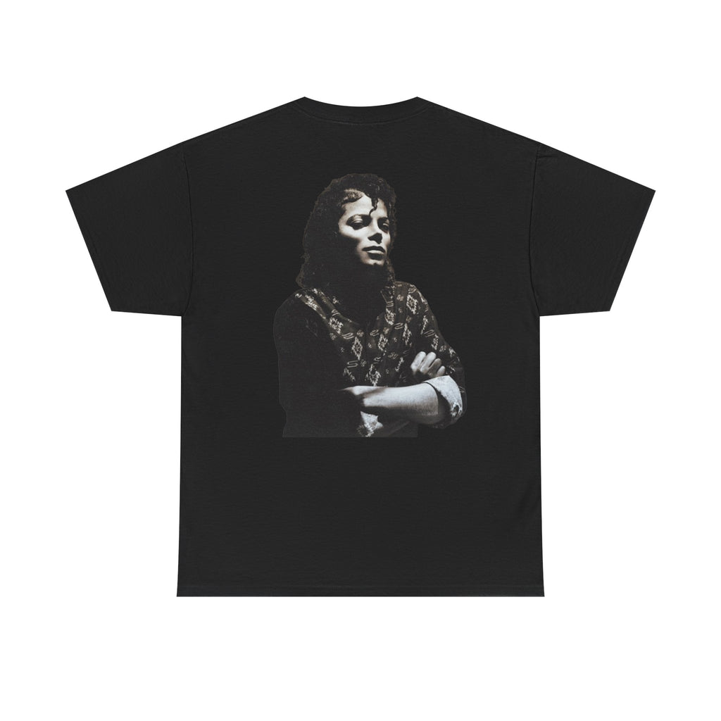 Who's Bad graffiti text Tee | Michael Jackson portrait back graphic tee